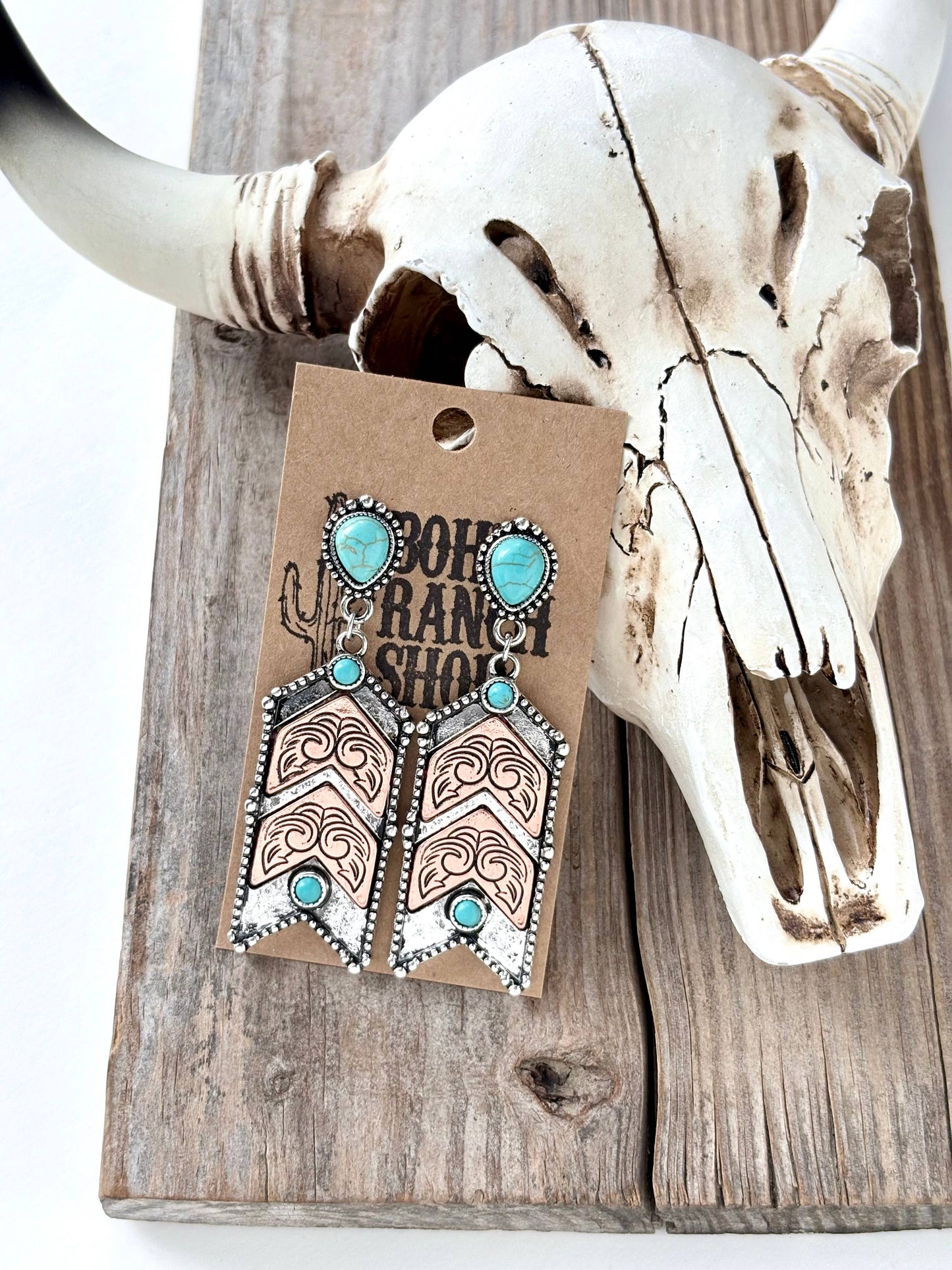 Western Style Turquoise Stone Chevron Dangle Earrings