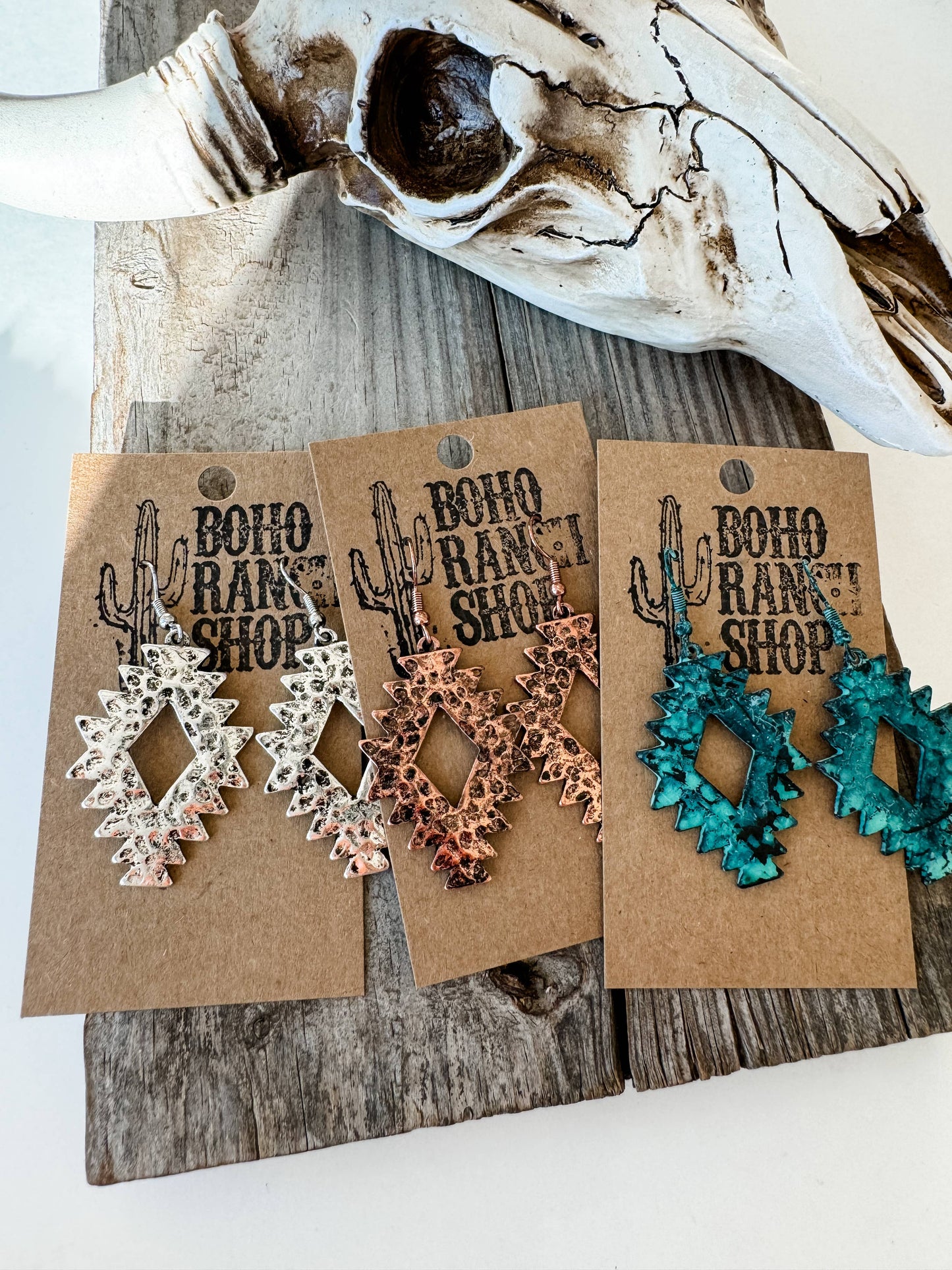 Western Hammered Textured Aztec Dangle Earrings 