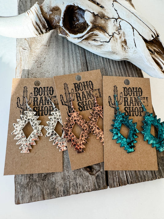 Western Hammered Textured Aztec Dangle Earrings 