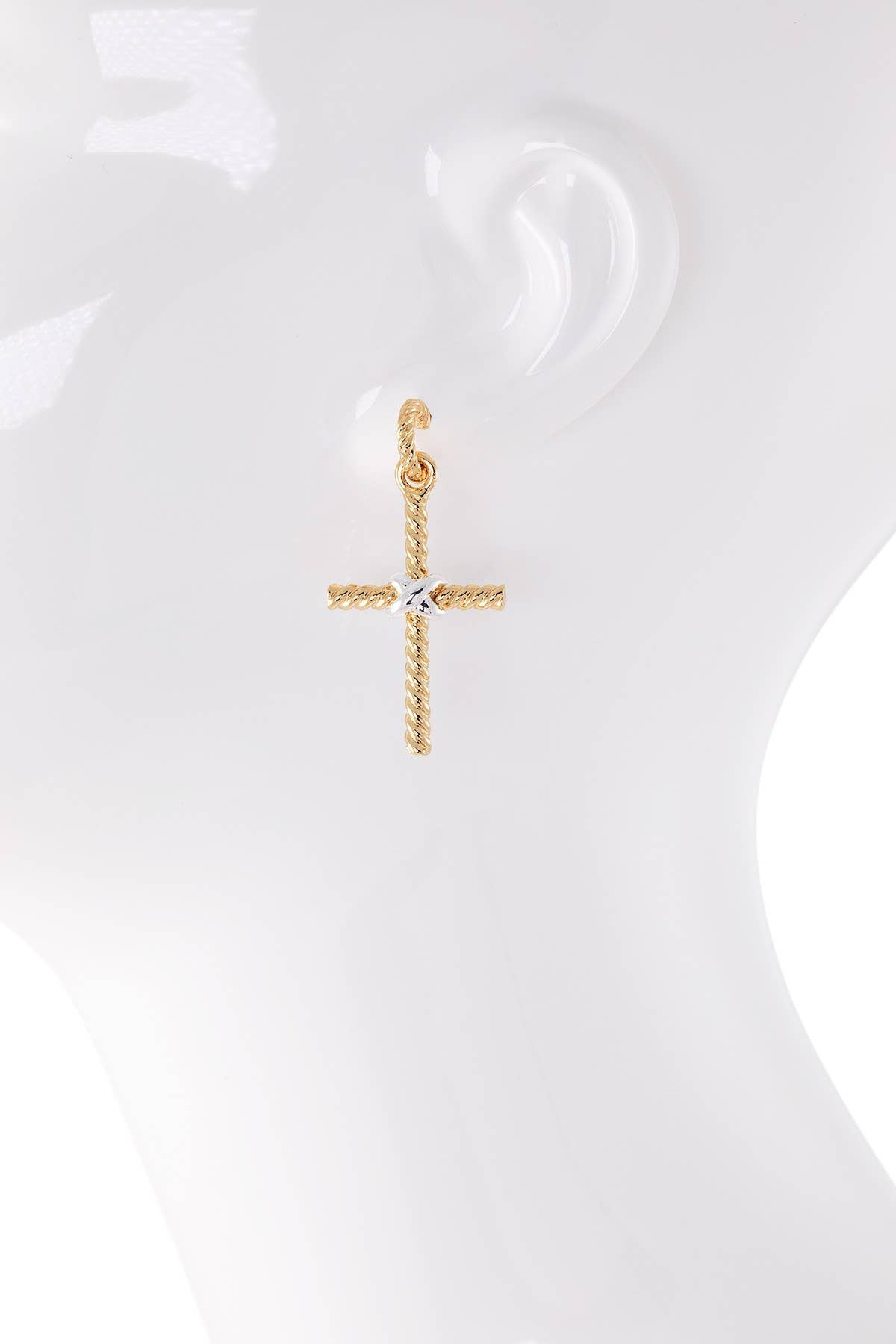 Two-Tone Rope Cross Charm Earrings