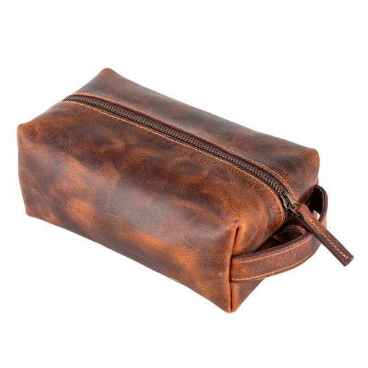 Genuine Leather Toiletry Bag - Rustic Tan