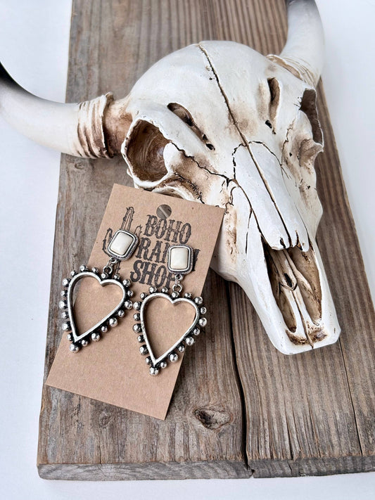 Western Style Stone Open Heart Drop Earring