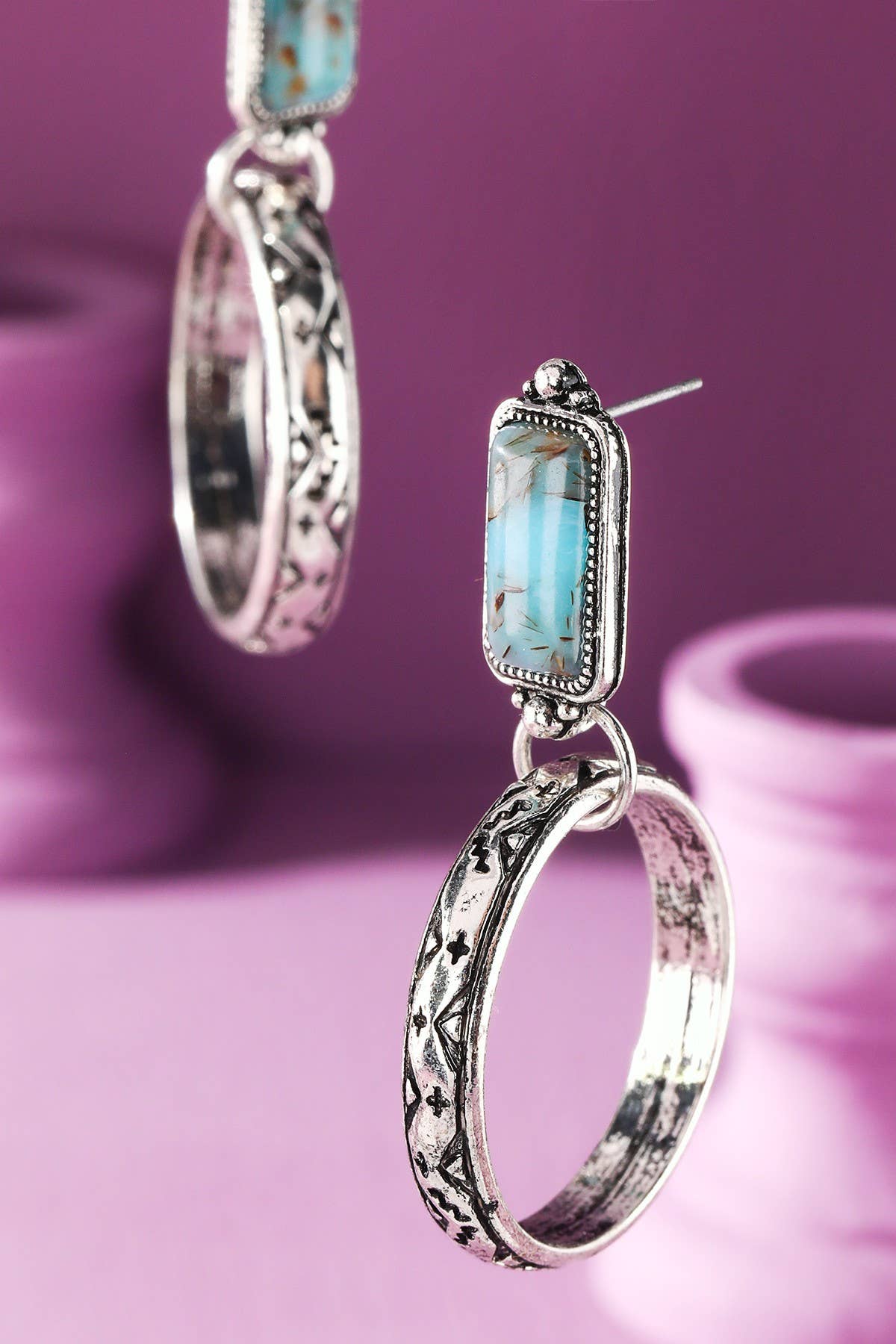 Western Stamped Hand Stone Hoop Earring