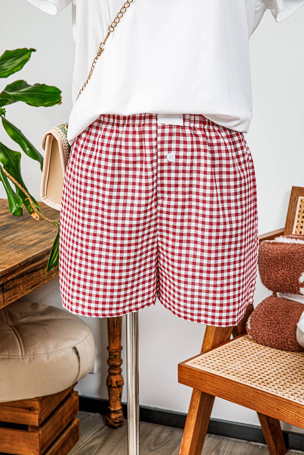 Summer Plaid Gingham Printed High Waist Shorts