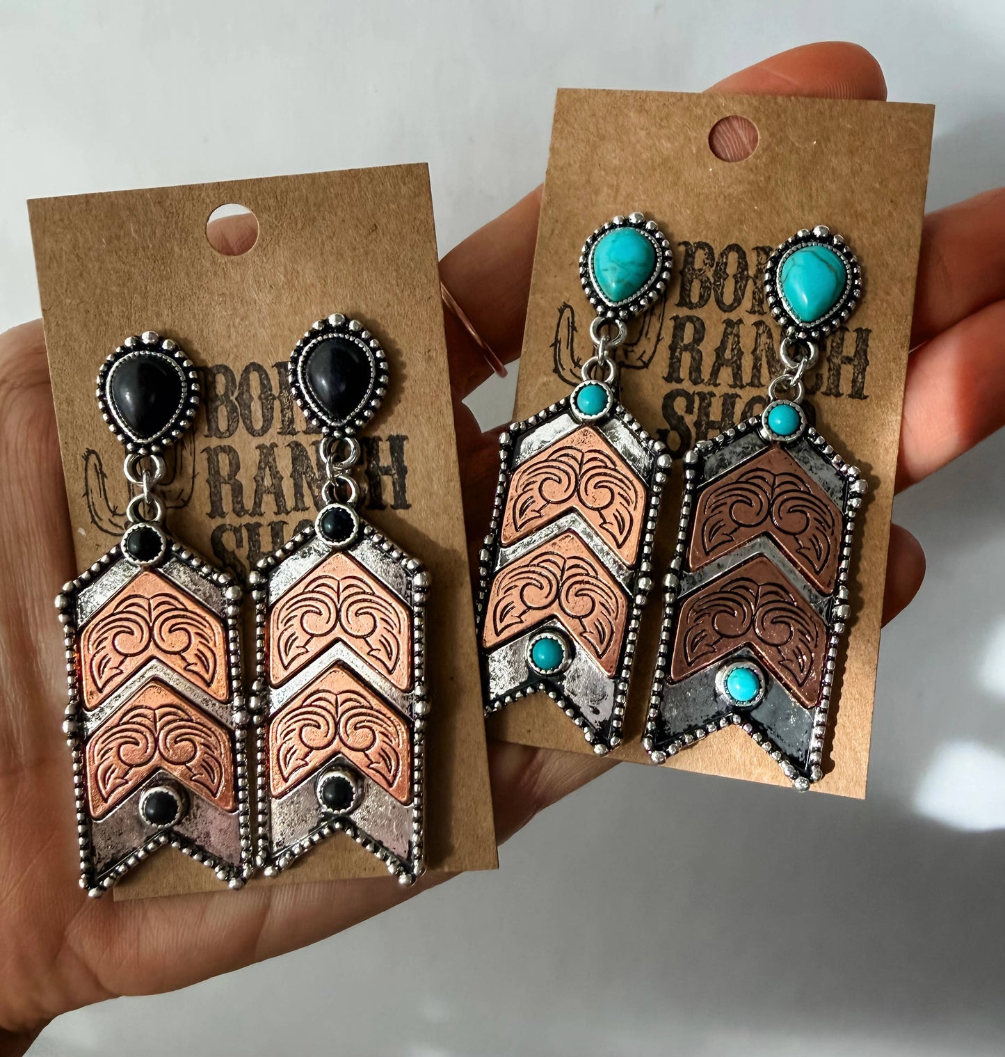 Western Style Turquoise Stone Chevron Dangle Earrings