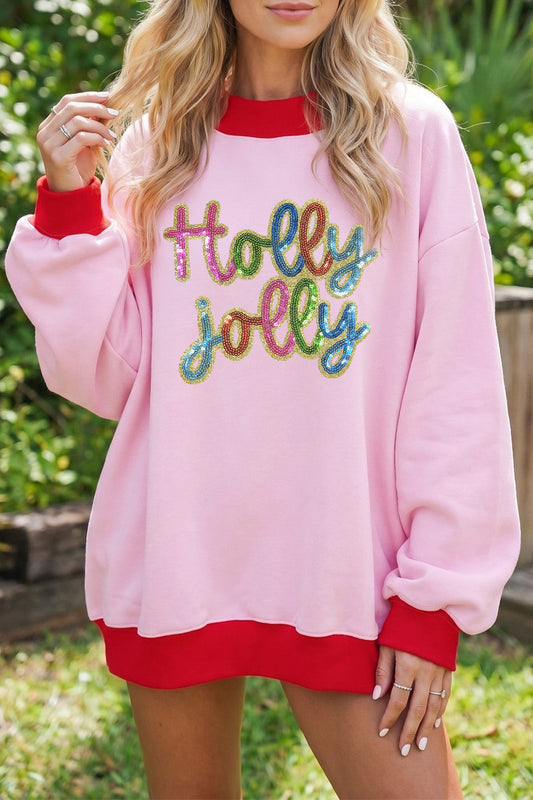 Pink Holly jolly Sequin Sweatshirt RTS