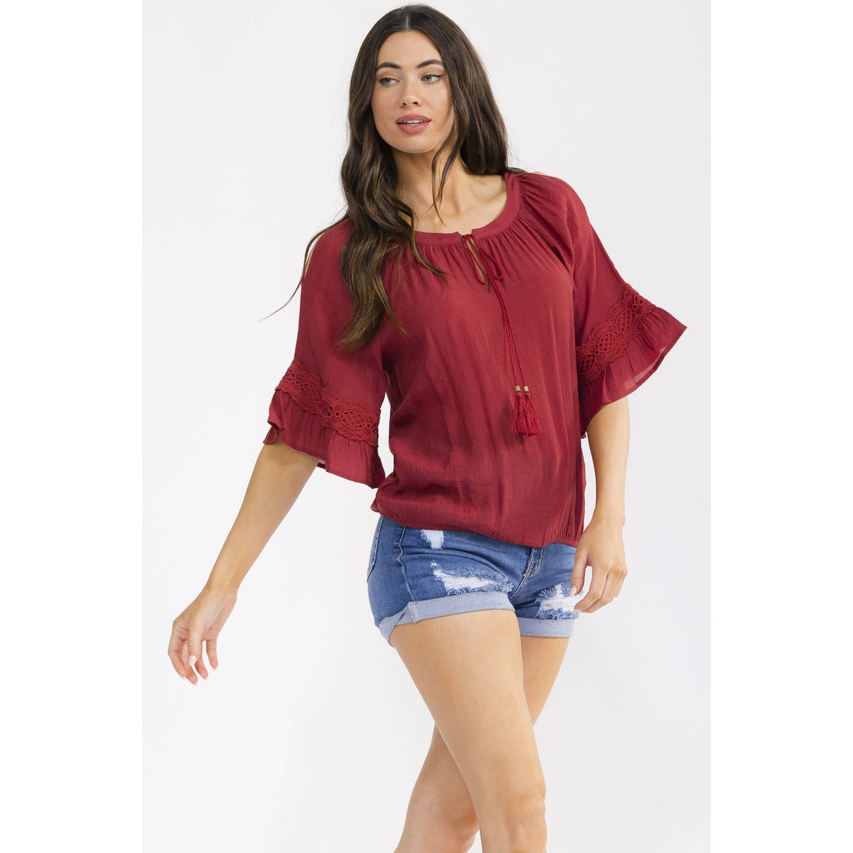 TASSEL BELL SLEEVE SHIRT