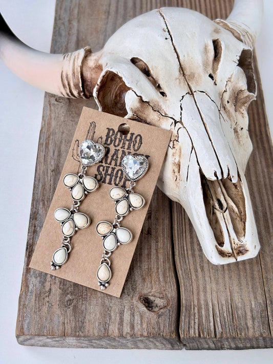 4 Tier Rhinestone Heart Stone Post Drop Earrings