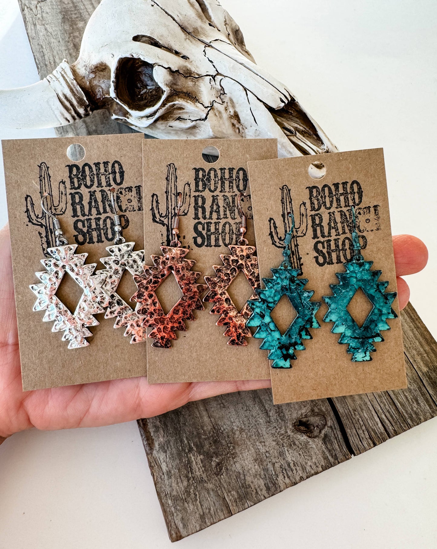 Western Hammered Textured Aztec Dangle Earrings 