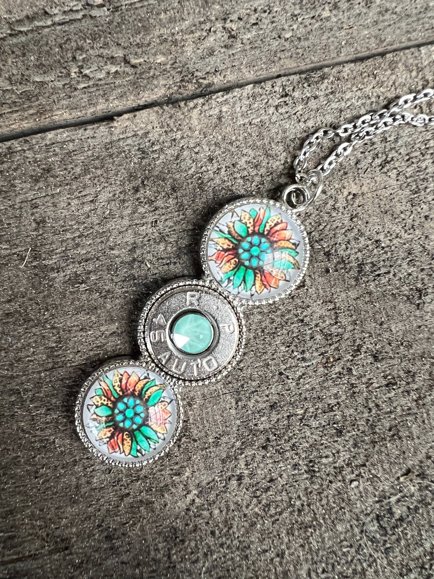 Western Daisy Triple 45 Auto Turquoise Bullet Necklace