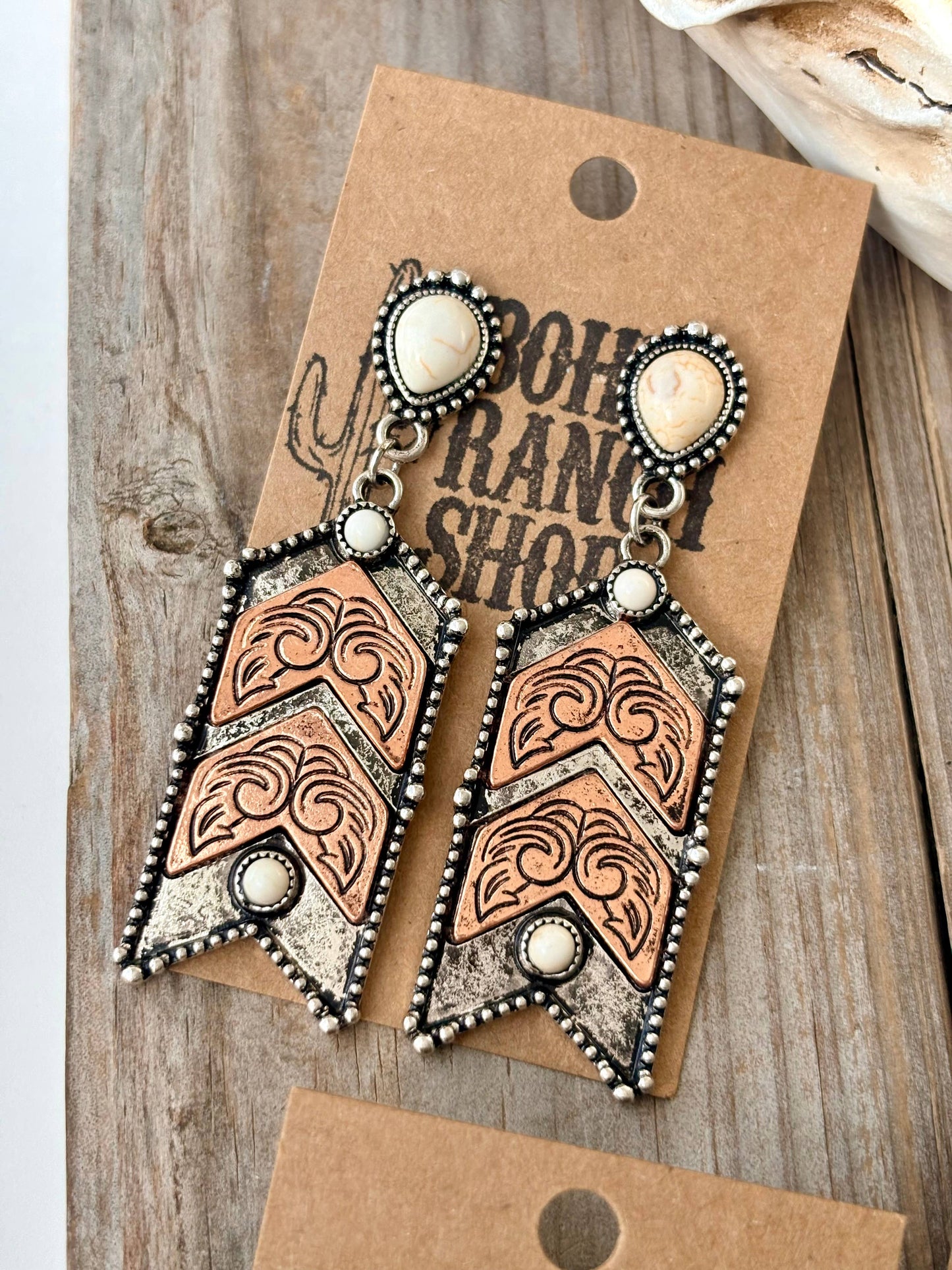 Western Style Turquoise Stone Chevron Dangle Earrings
