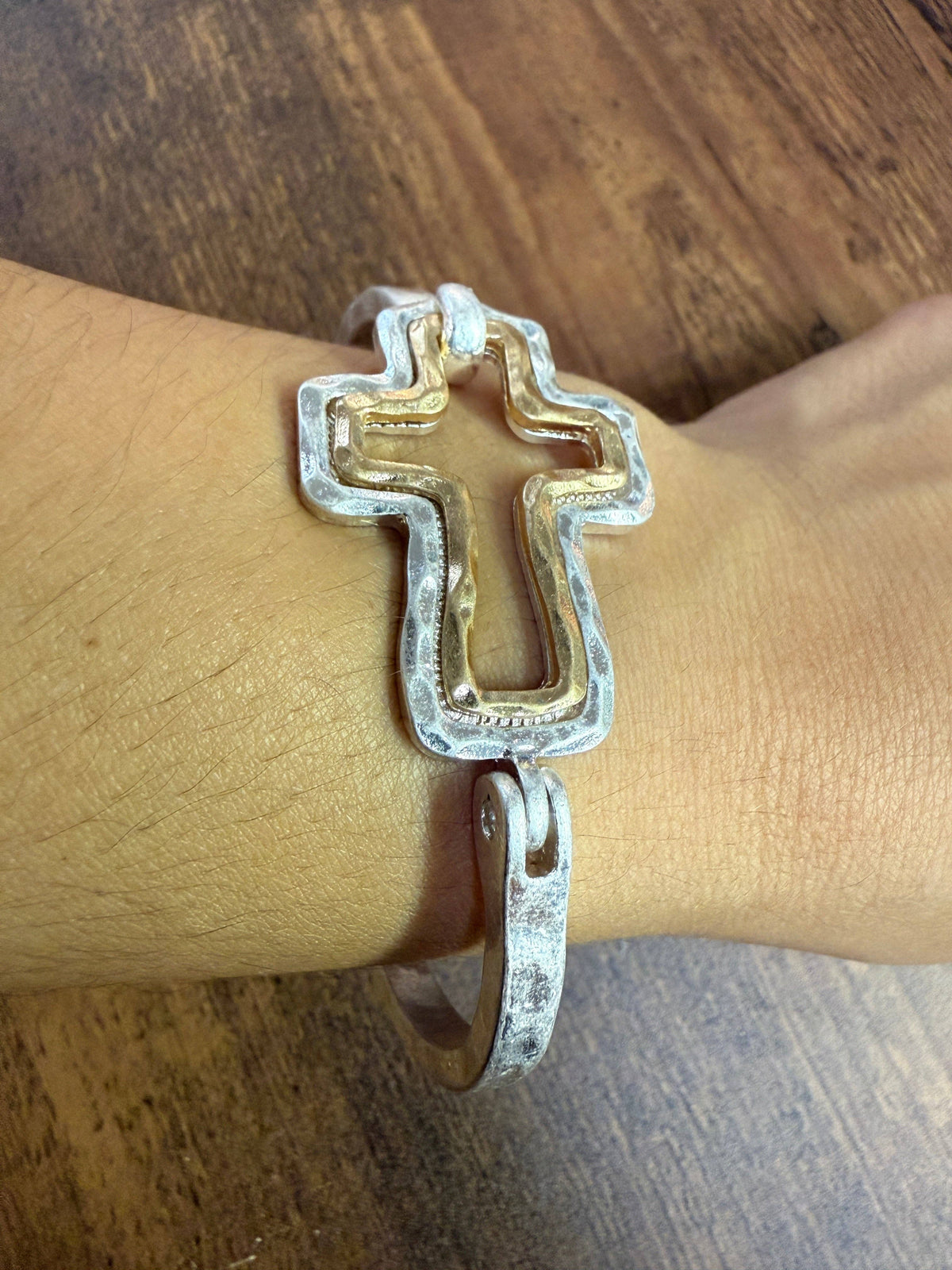Mixed Cross Cuff Bracelet