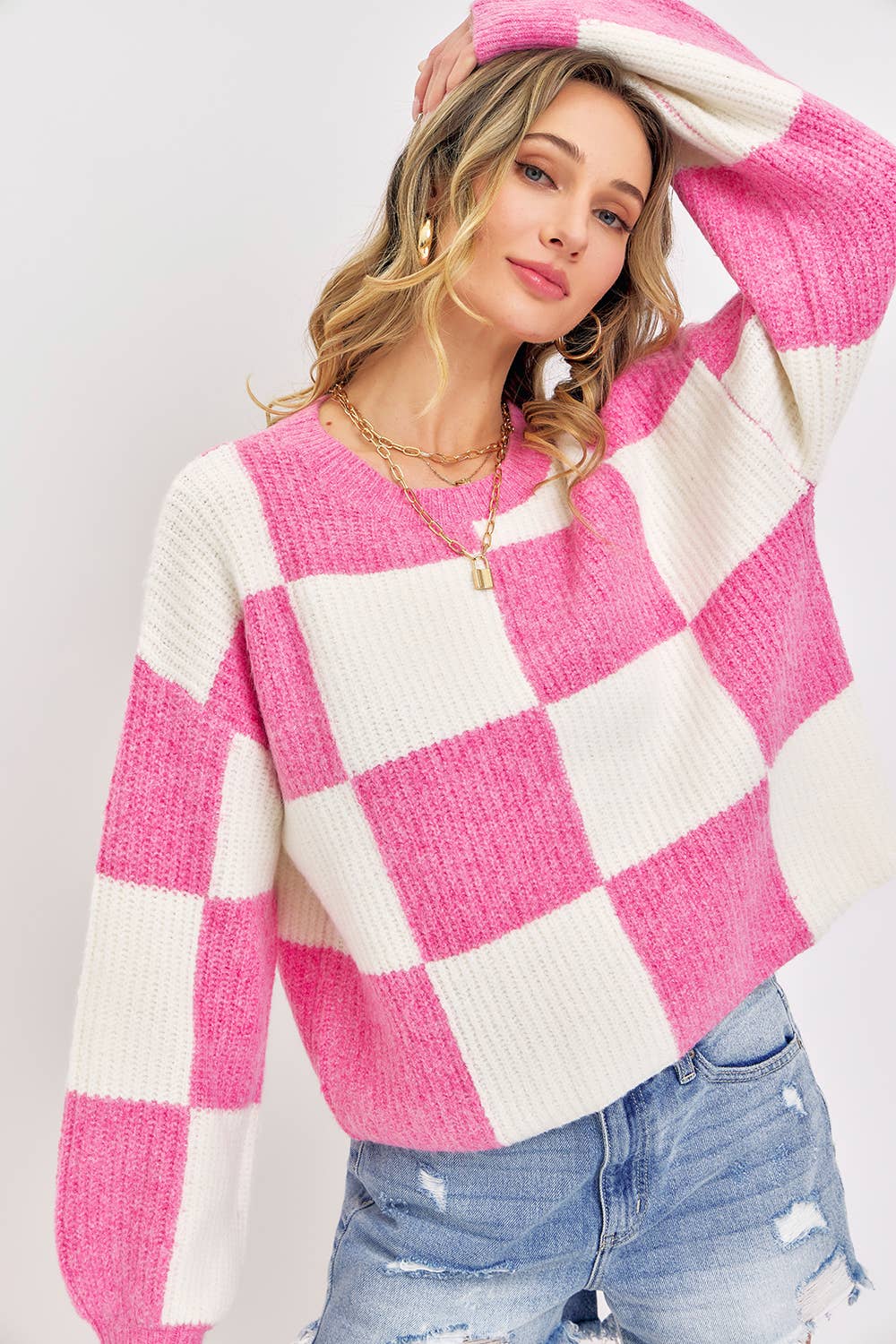 CHECKER RELAXED FIT COMFY SWEATER