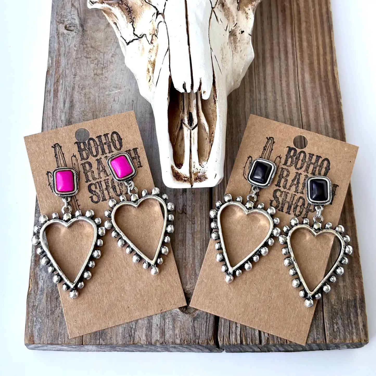 Western Style Turquoise Stone Open Heart Drop Earring
