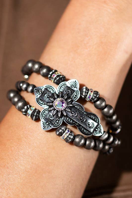 Navajo Pearl & Cross Stretch Bracelet