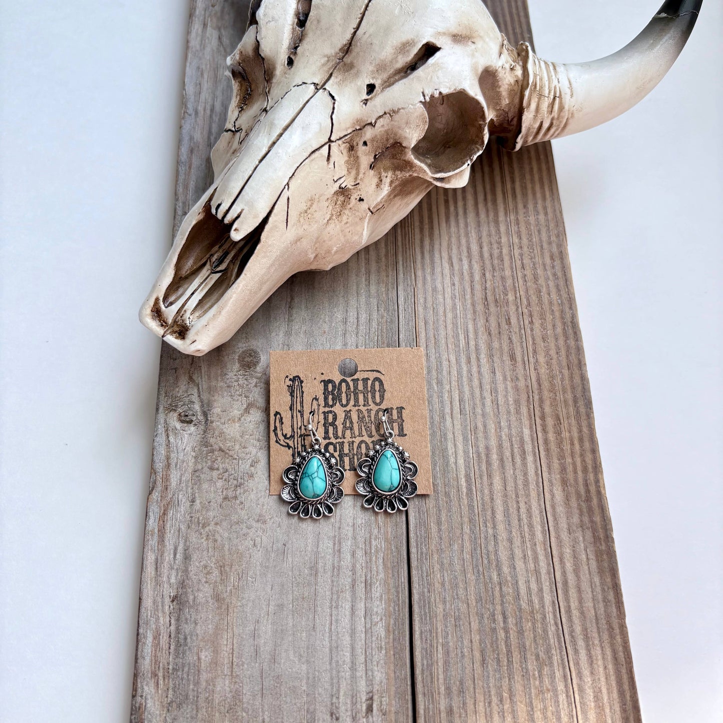 Western Teardrop Concho Turquoise Stone Dangle Earrings