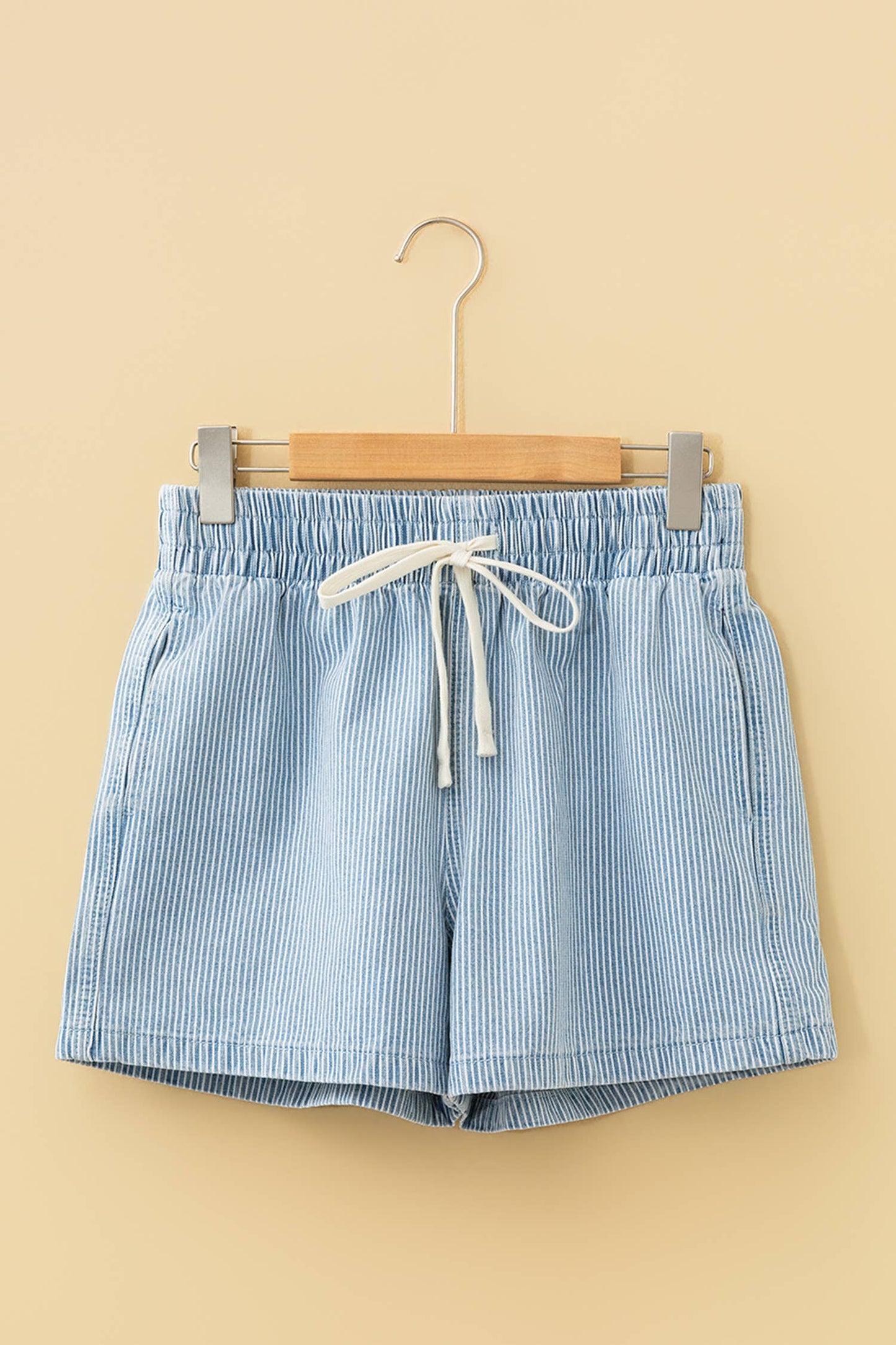 Stripe Elastic Waist Casual Denim Shorts