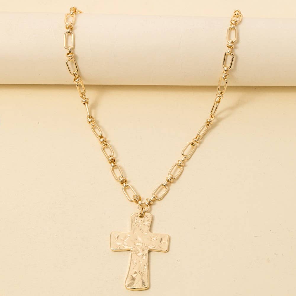 Hammered Cross Pendant Necklace