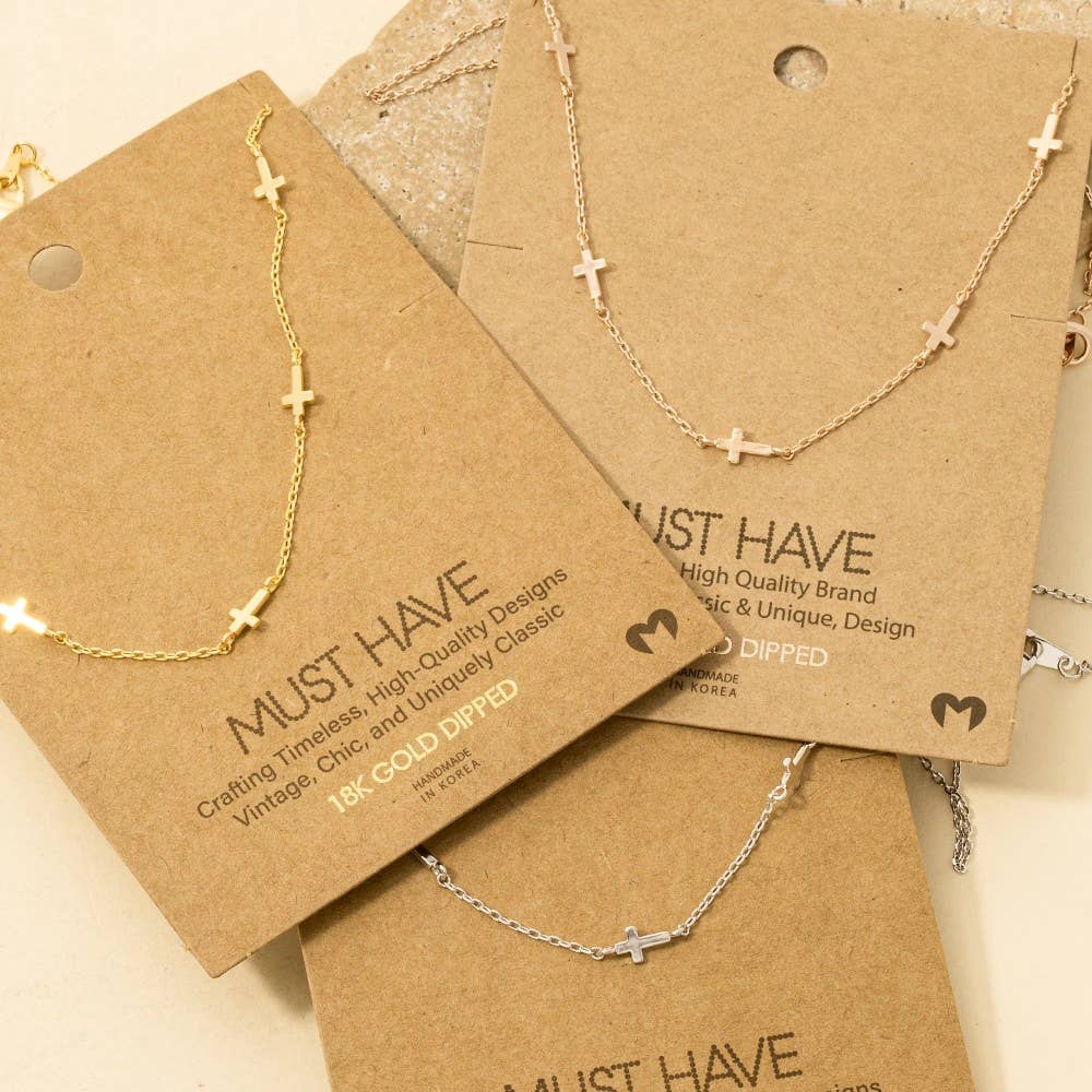 Gold Dipped Dainty Cross Station Necklace