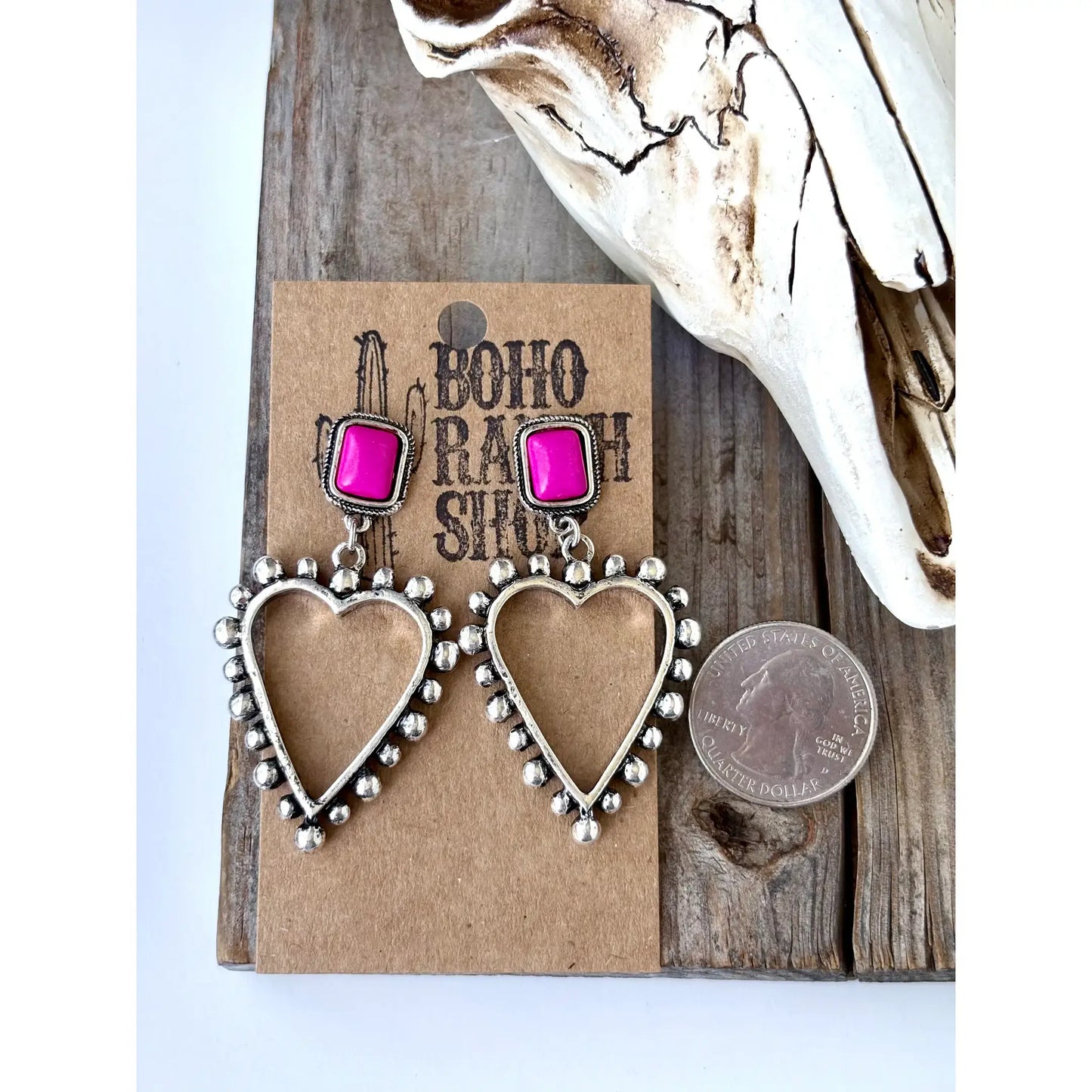 Western Style Turquoise Stone Open Heart Drop Earring