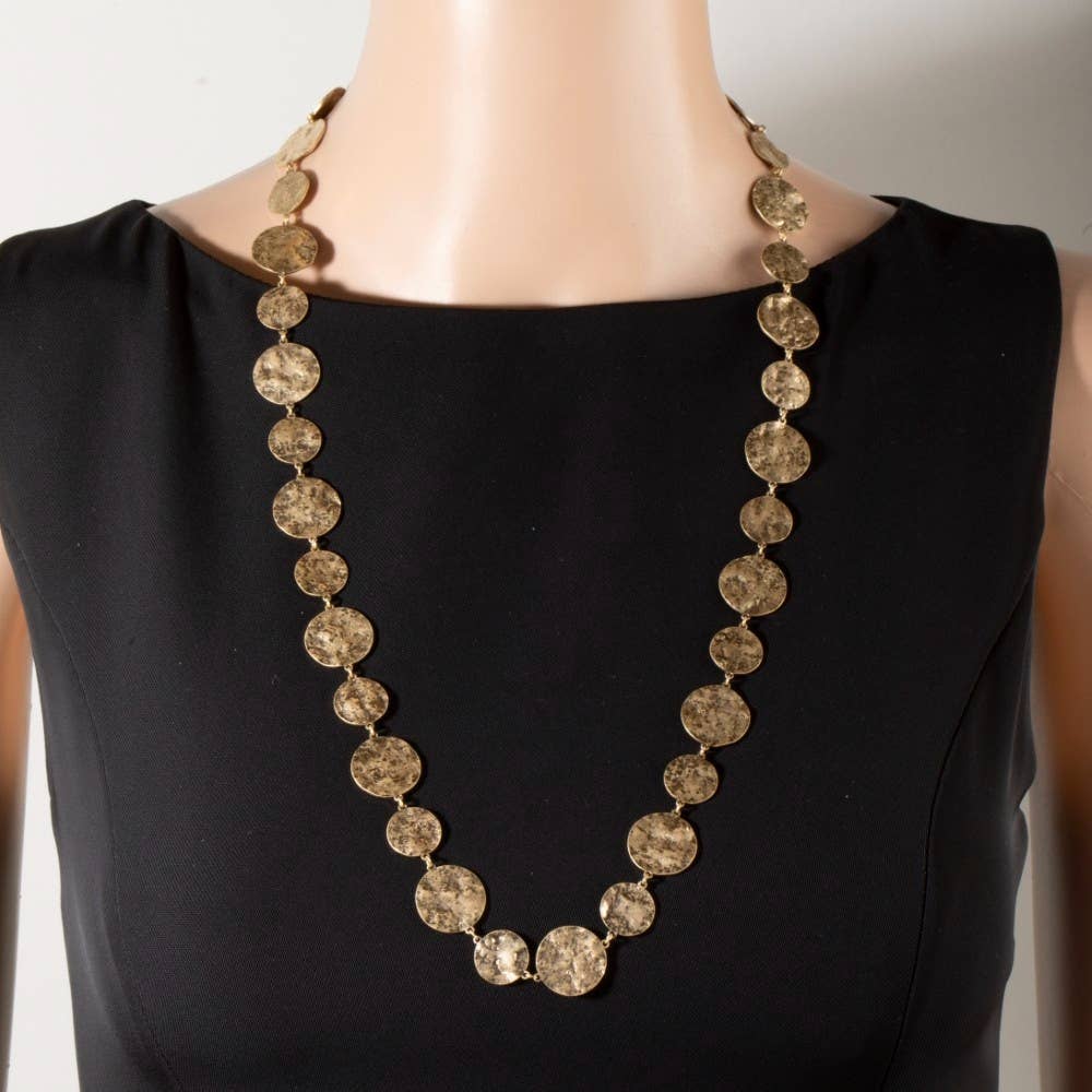 Hammered Gold Disc Chain Necklace