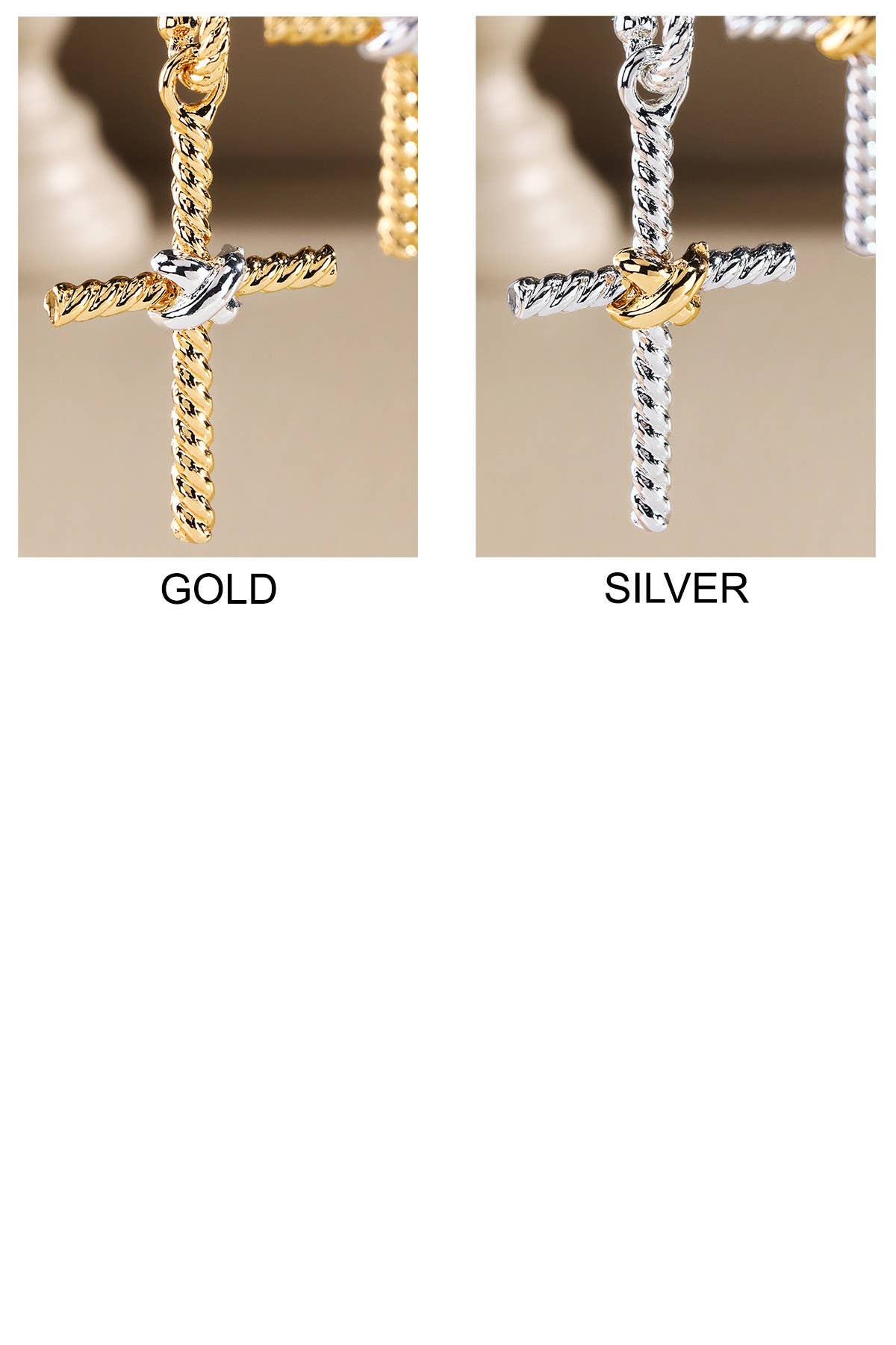 Two-Tone Rope Cross Charm Earrings