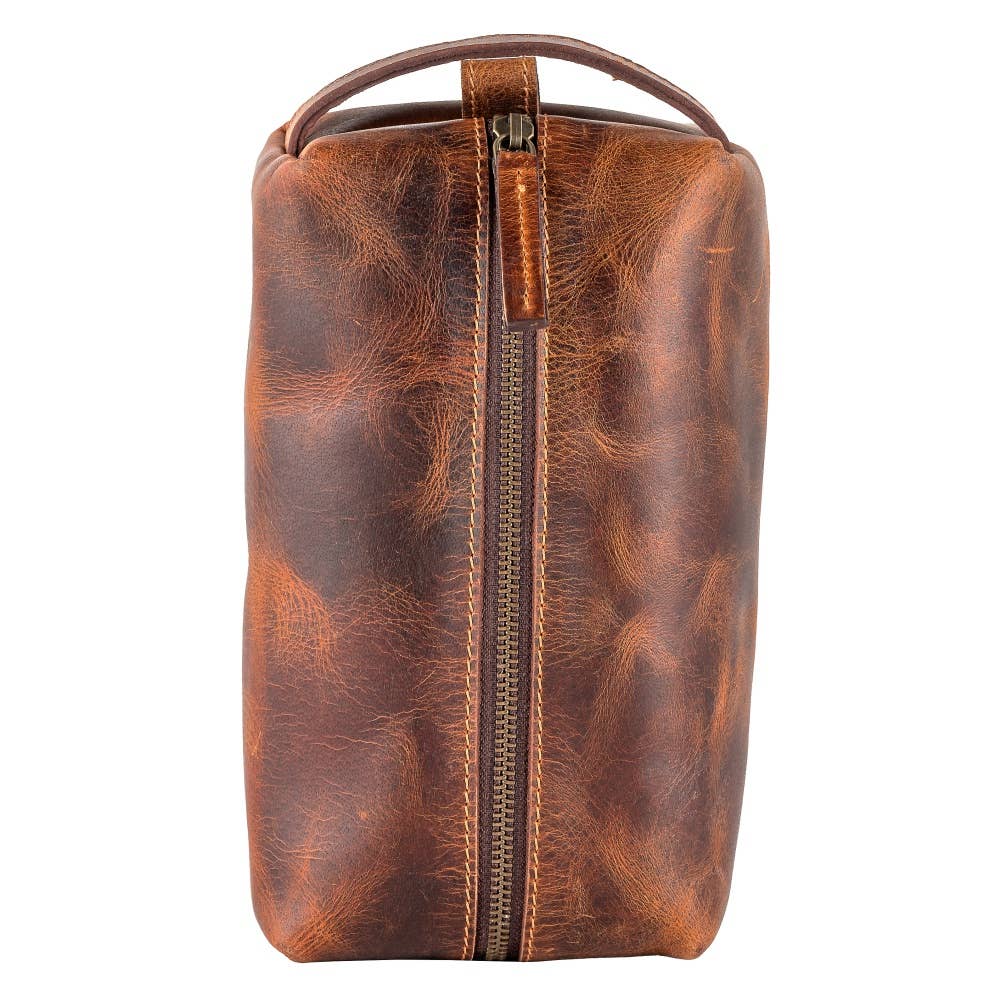 Genuine Leather Toiletry Bag - Rustic Tan