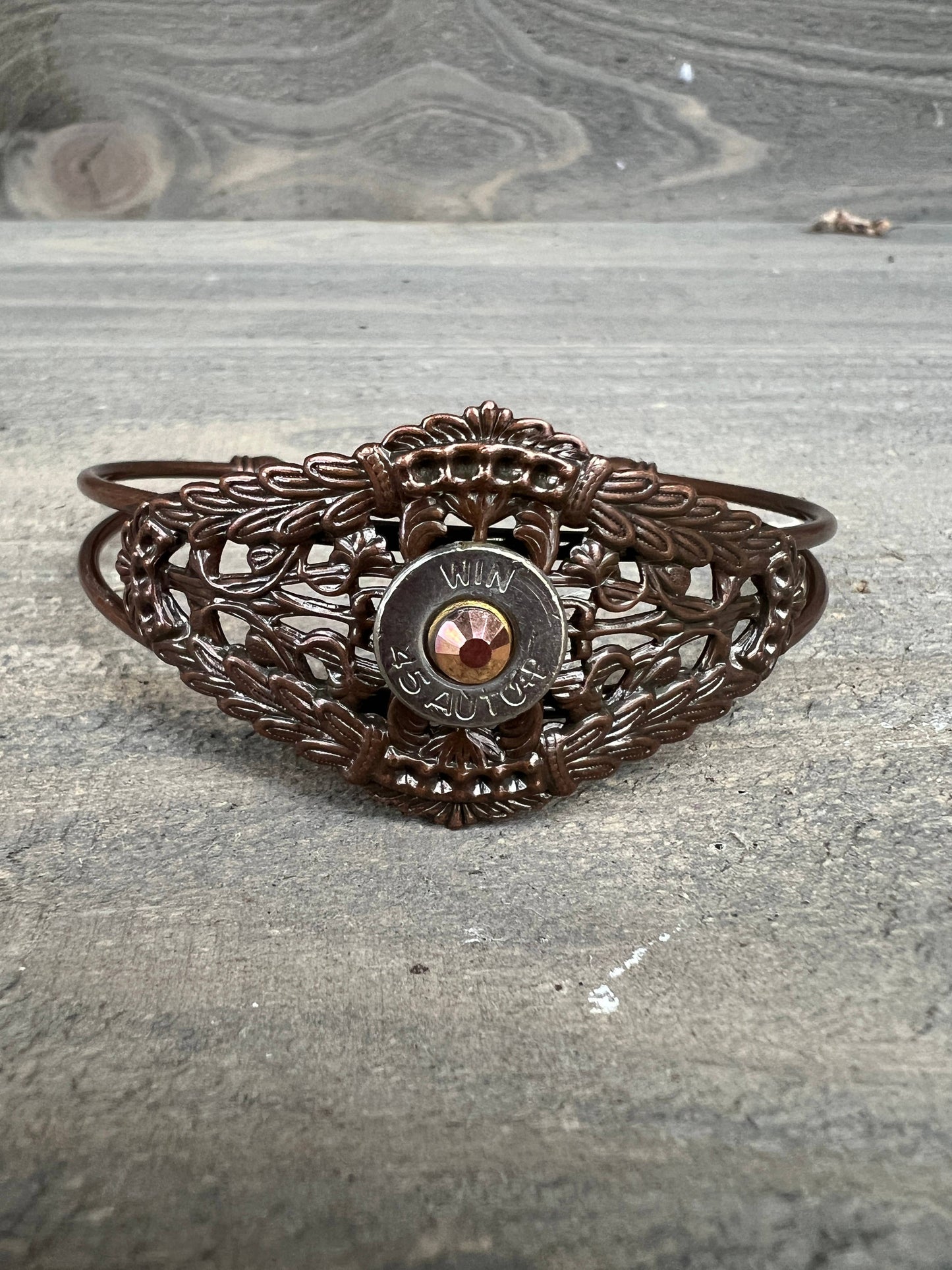 Copper Scroll  Filigree Bullet Cuff Bracelet