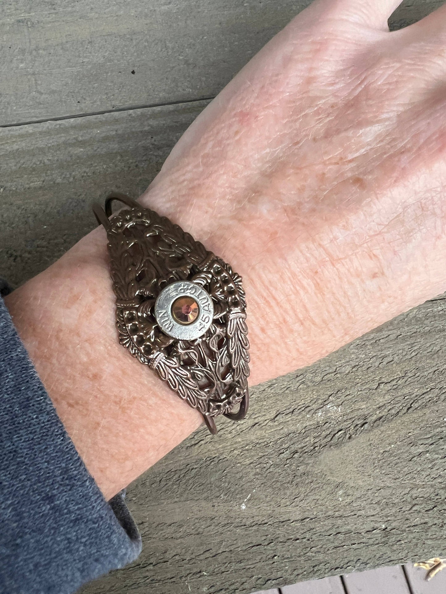 Copper Scroll  Filigree Bullet Cuff Bracelet