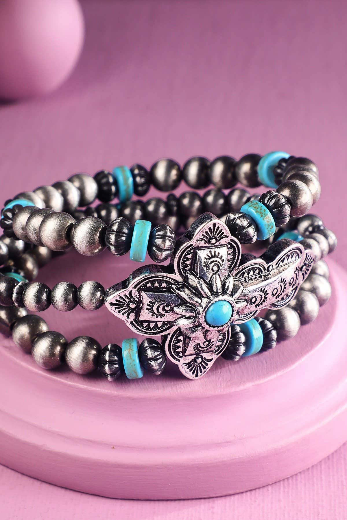 Navajo Pearl & Cross Stretch Bracelet