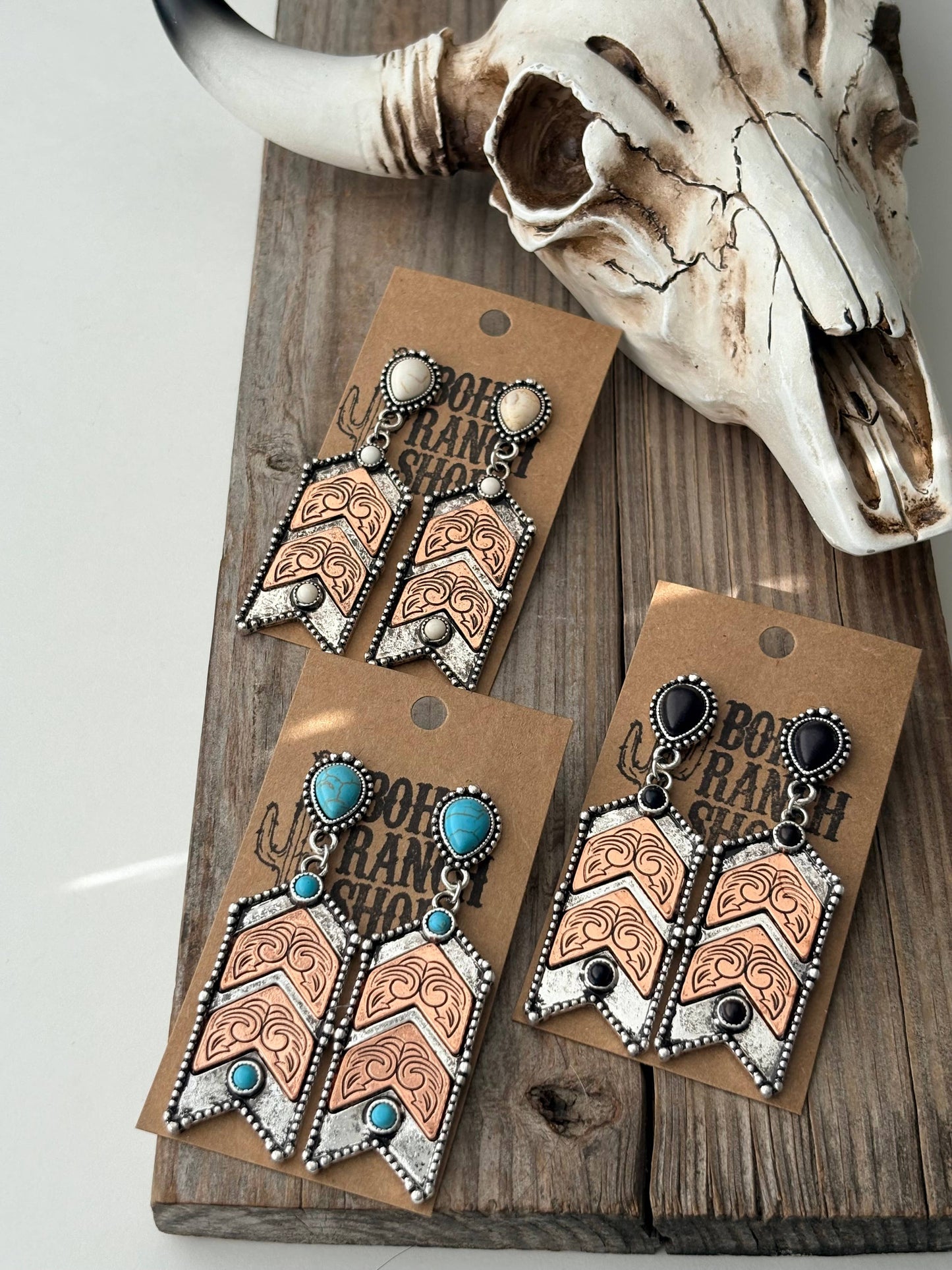 Western Style Turquoise Stone Chevron Dangle Earrings
