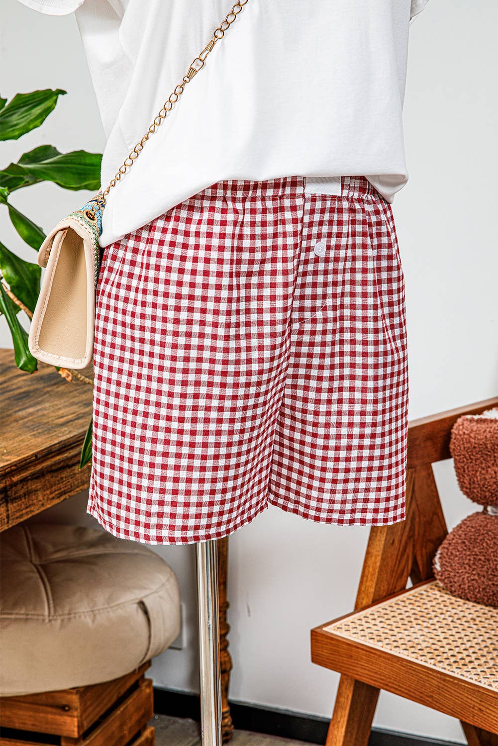 Summer Plaid Gingham Printed High Waist Shorts
