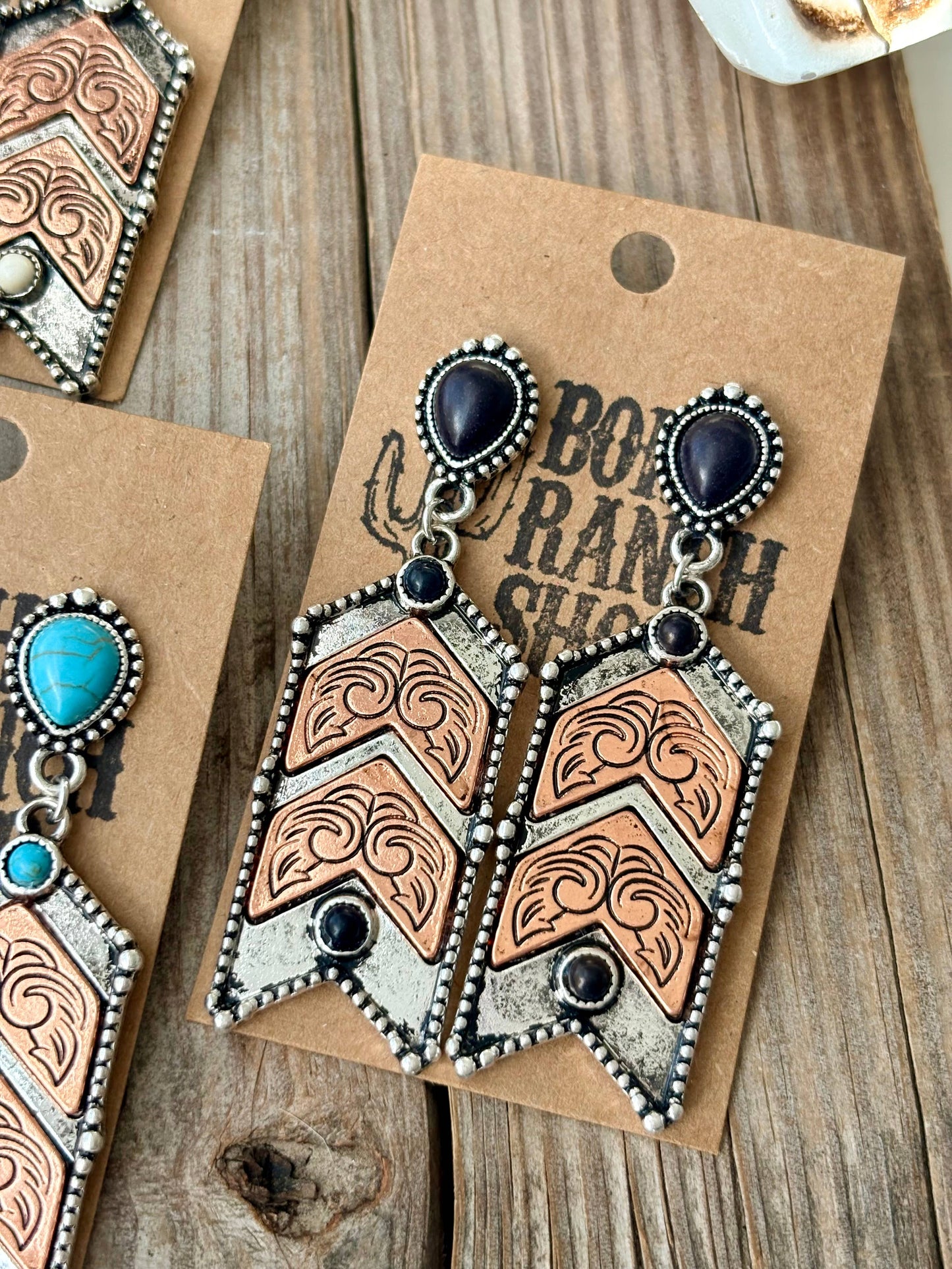 Western Style Turquoise Stone Chevron Dangle Earrings