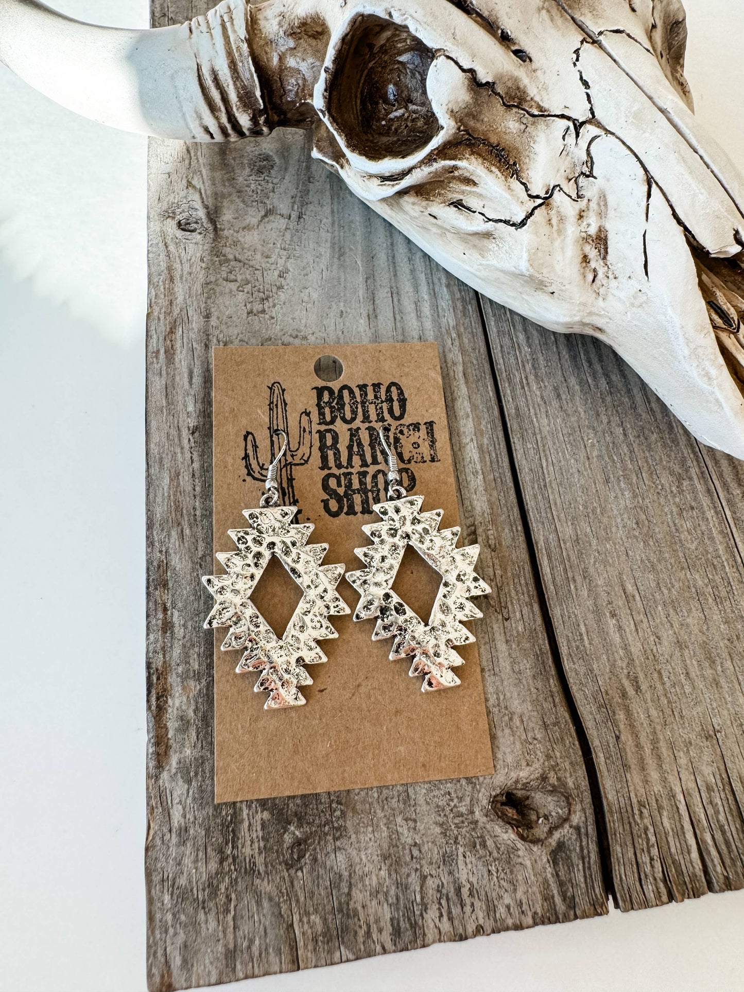 Western Hammered Textured Aztec Dangle Earrings 