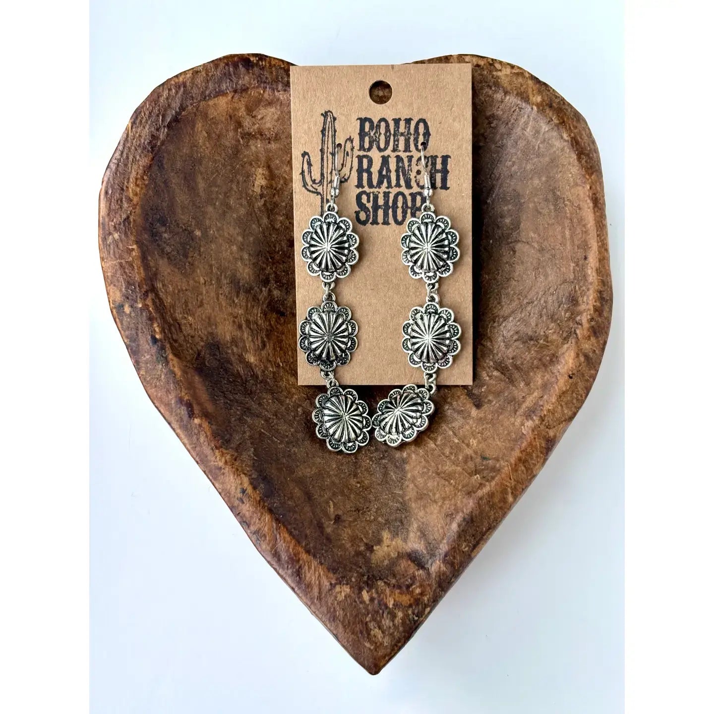 3 Tier Western Rectangle Concho Drop Dangle Earrings