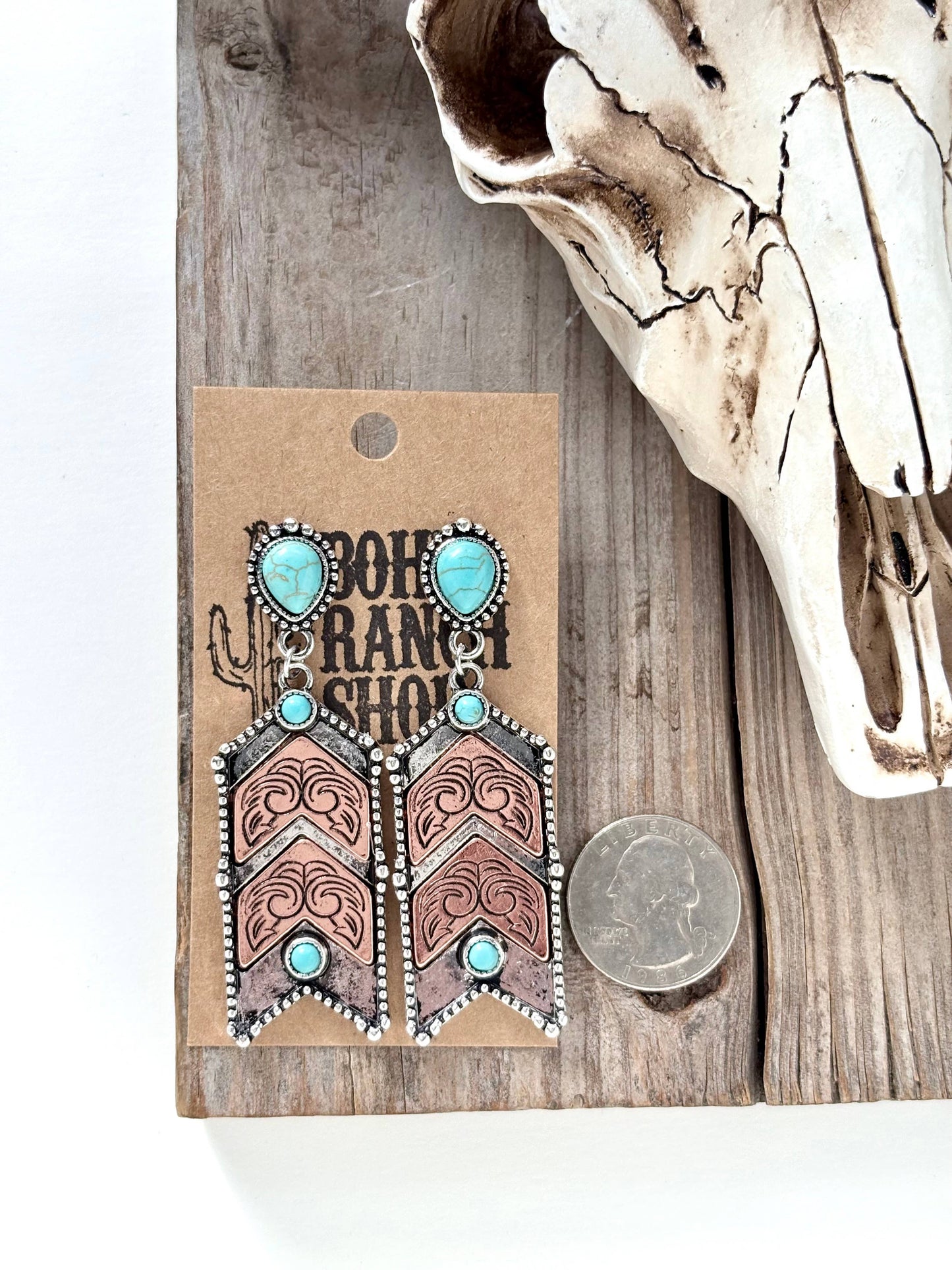 Western Style Turquoise Stone Chevron Dangle Earrings