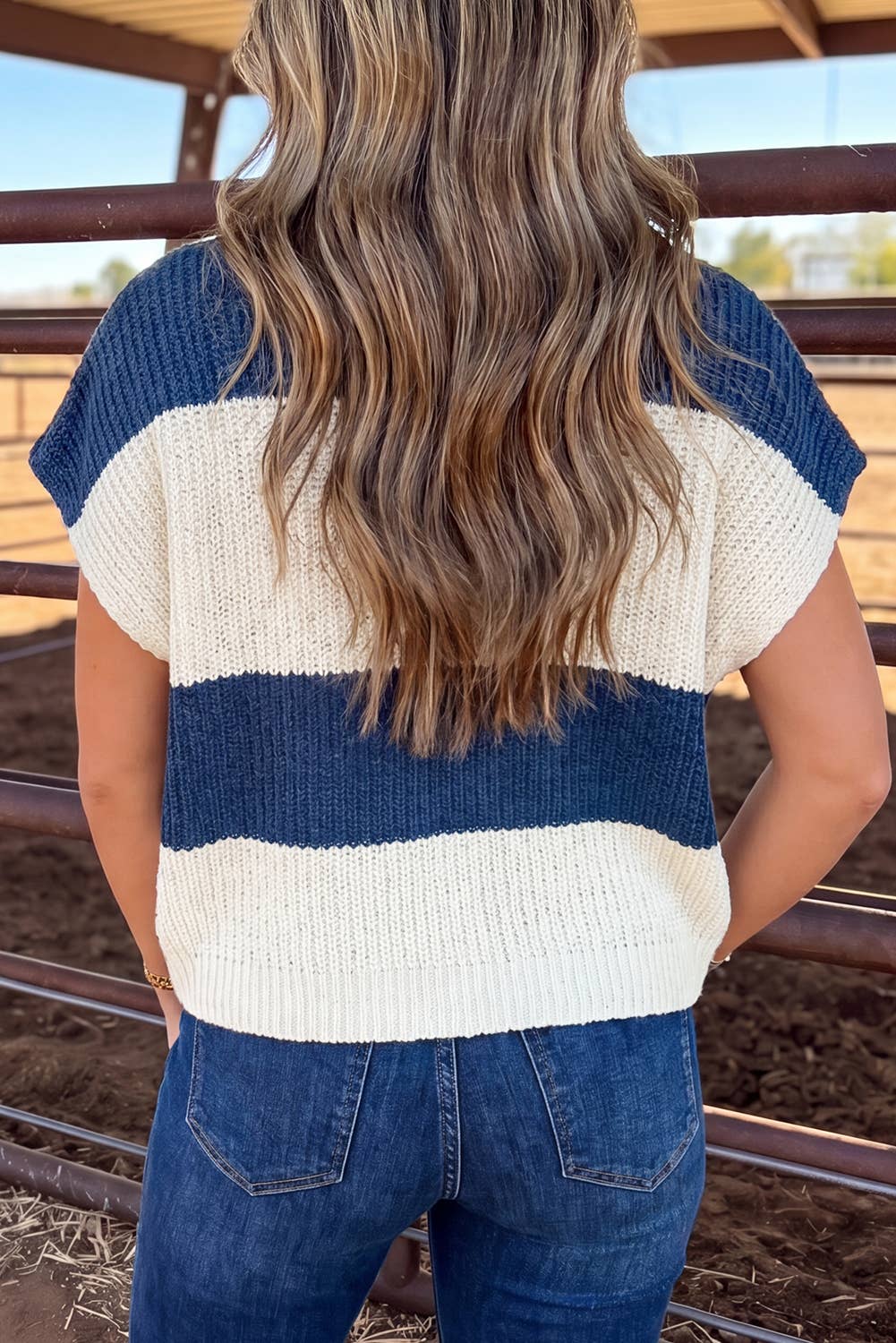 Stripe Striped Colorblock Knit Short Sleeve Loose Sweater