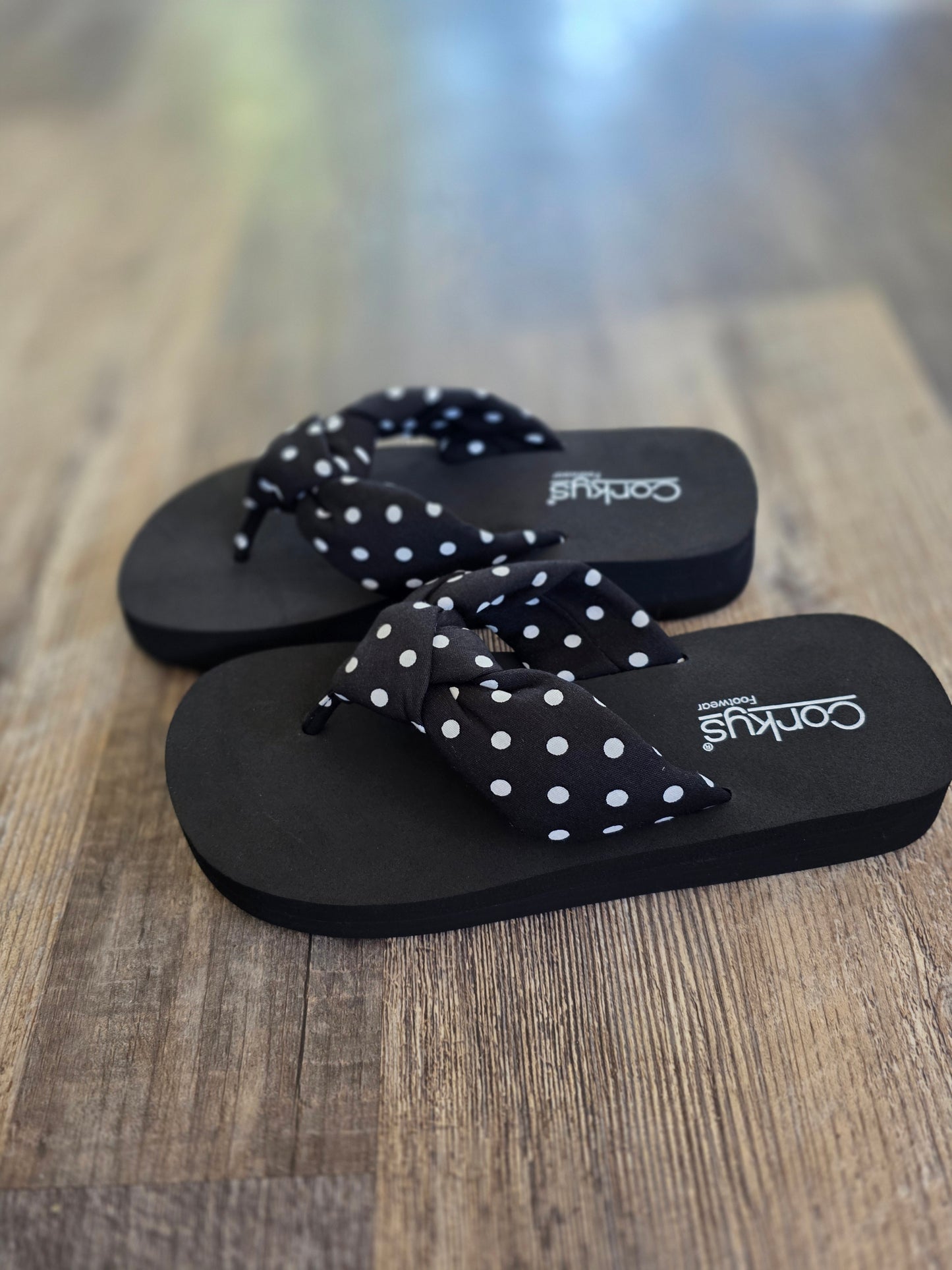 Black Polka Dot You Go Girl Corkys Flip Flops