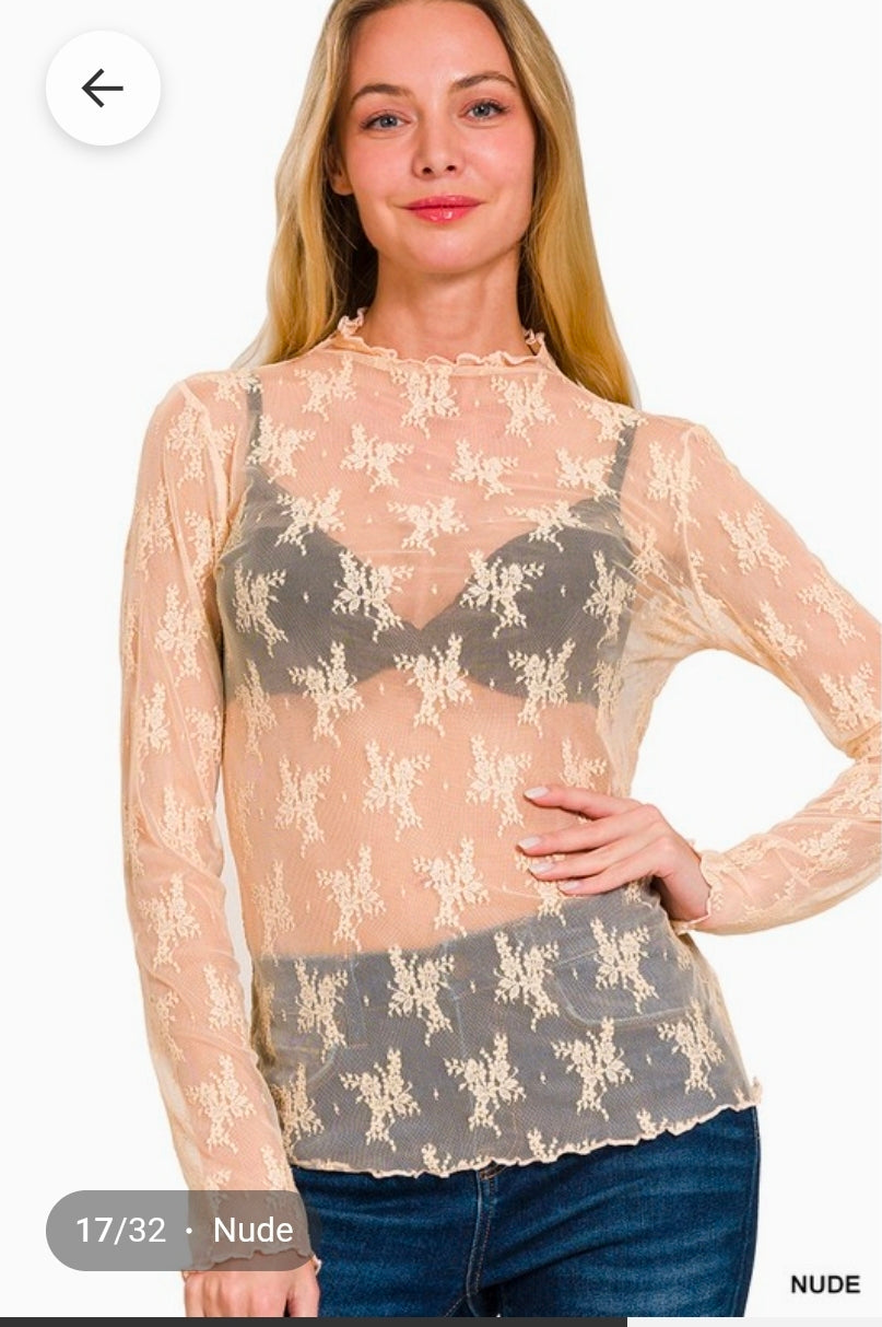 Lace Layering Mesh Top