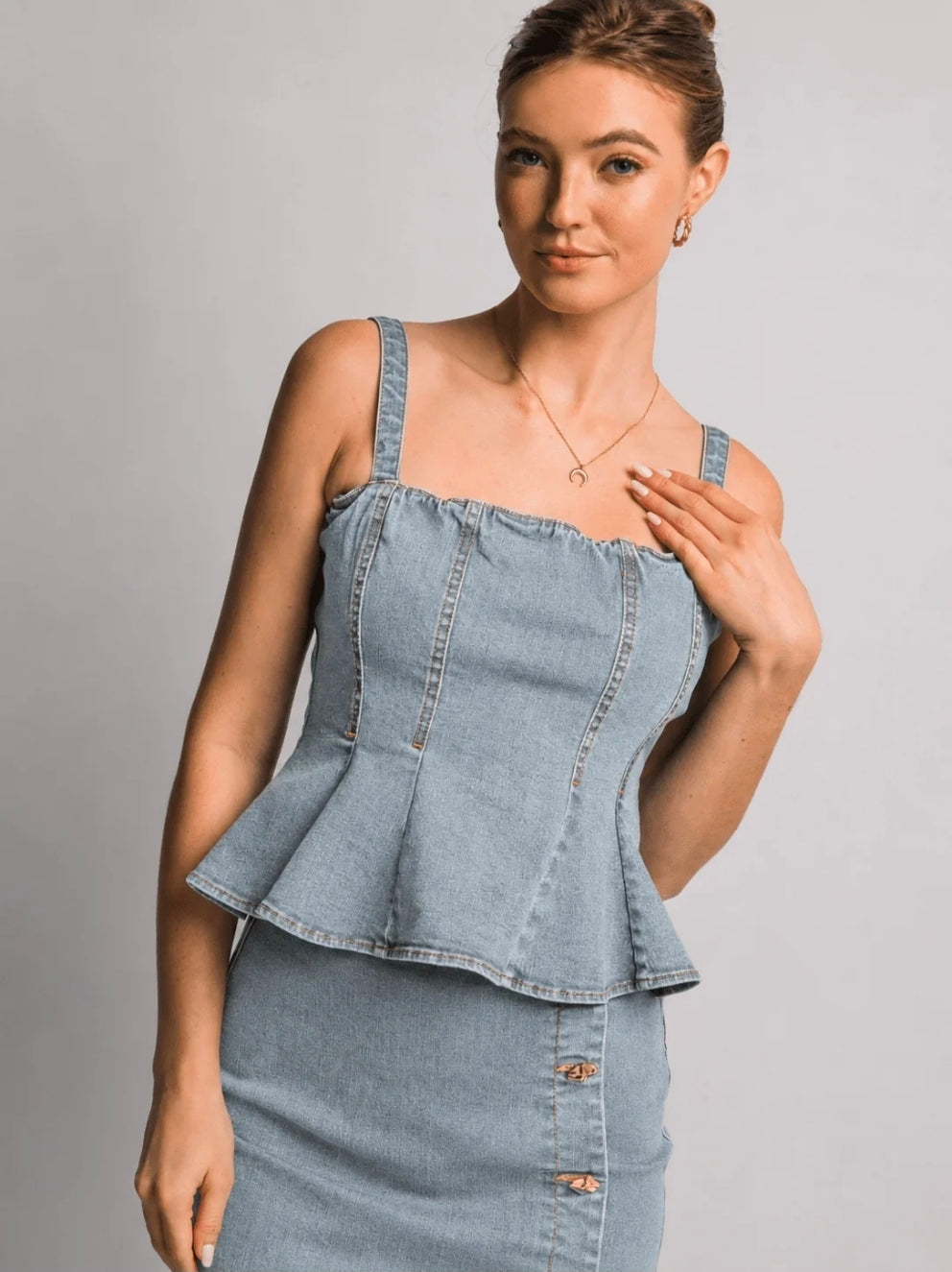Denim Peplum Tank Top