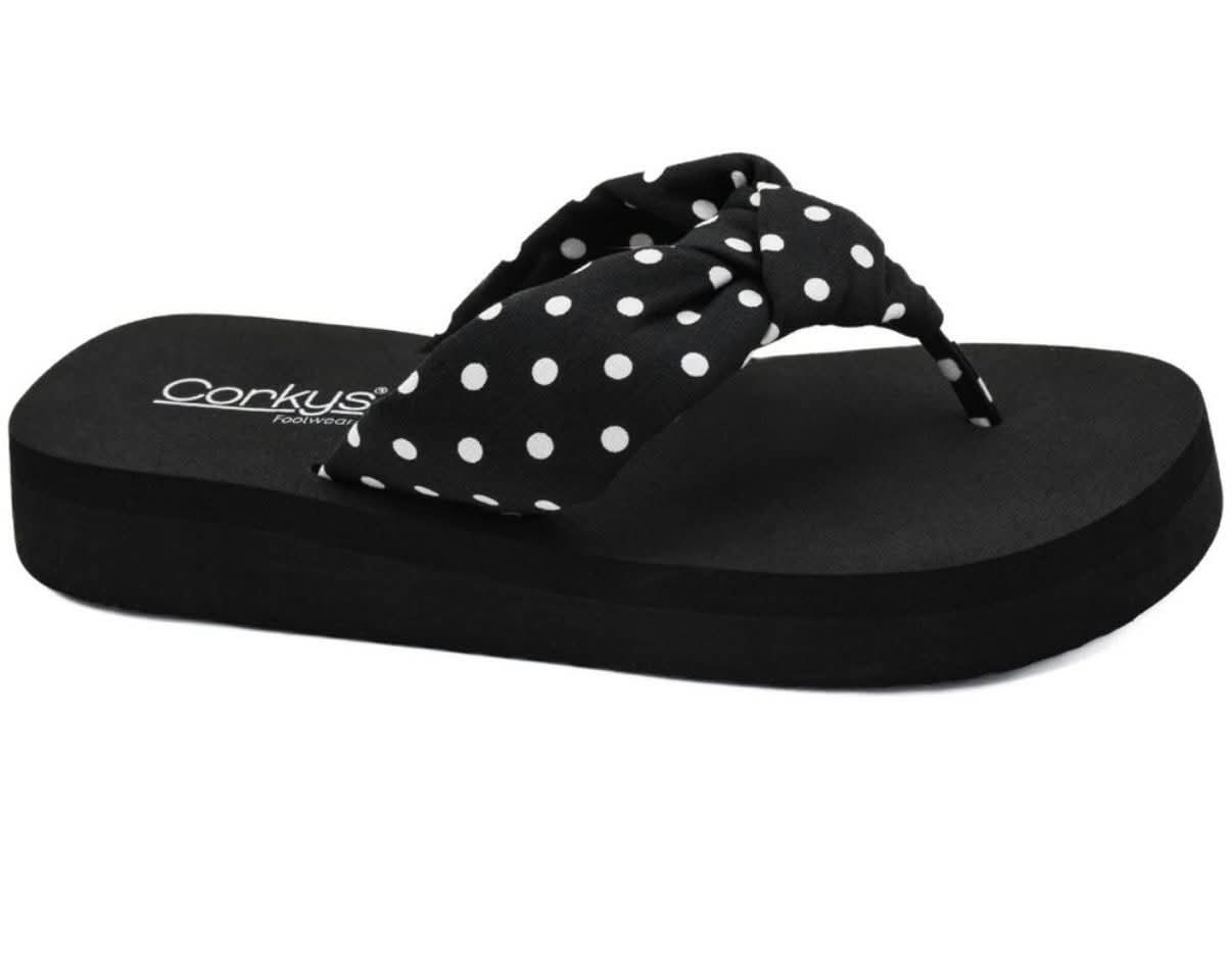 Black Polka Dot You Go Girl Corkys Flip Flops