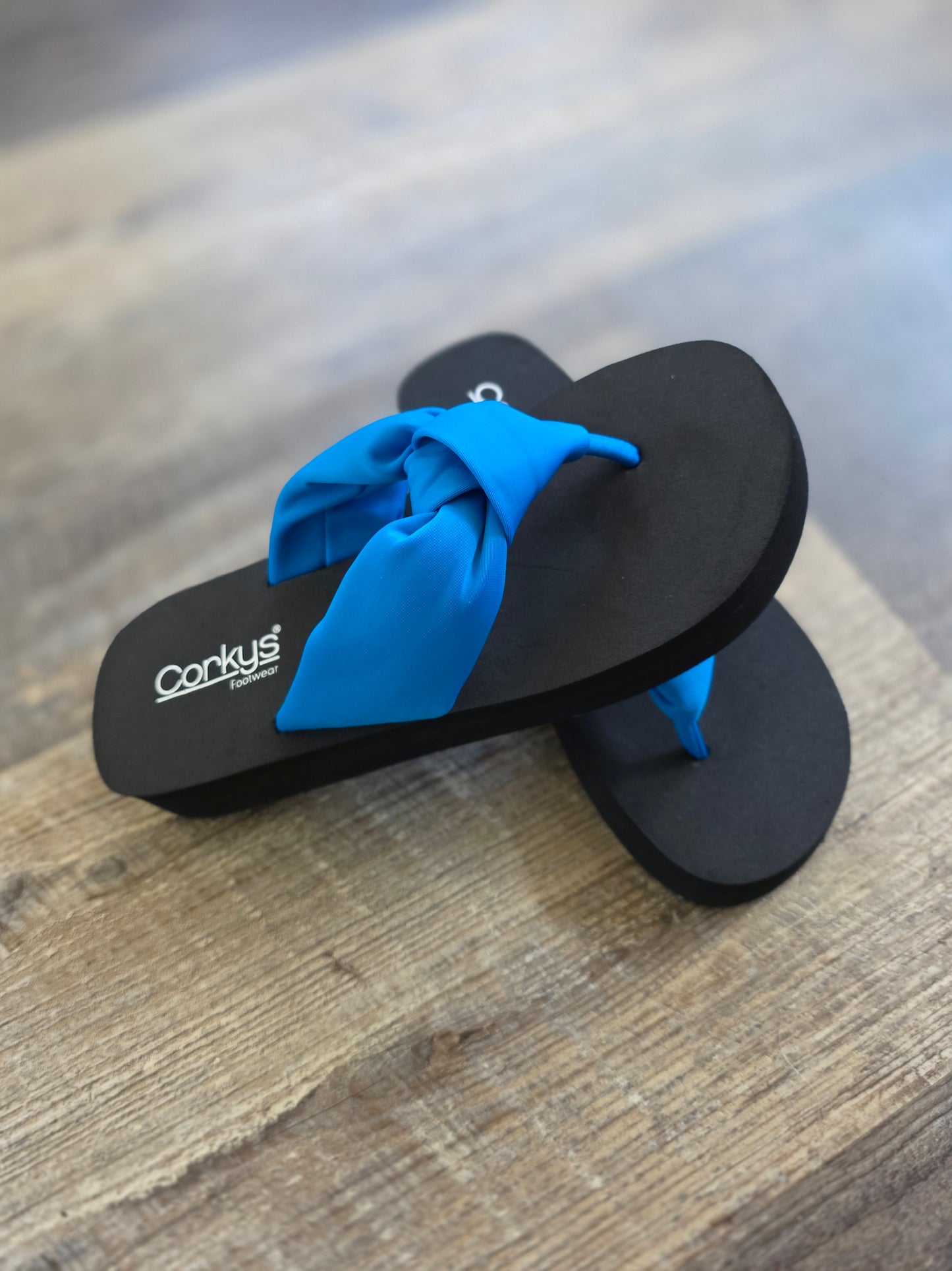 Blue You Go Girl Corkys Flip Flops
