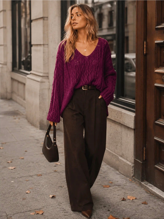Magenta Bell Sleeve Knit Sweater