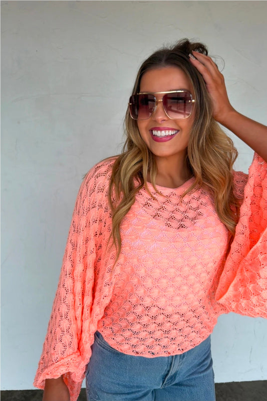 Peach Bell Sleeve Knit Top