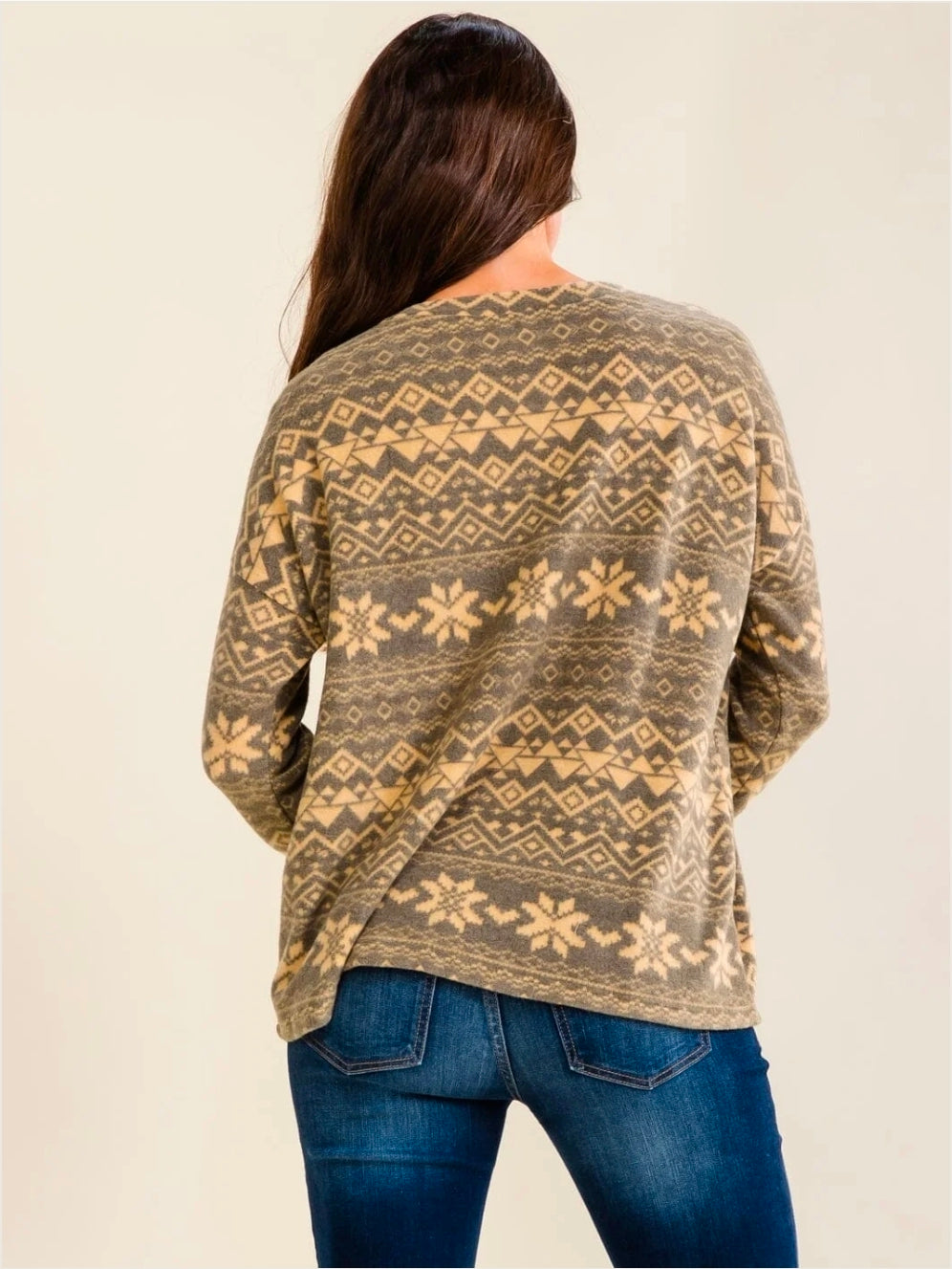 Olive Front Pocket Multi Print Top