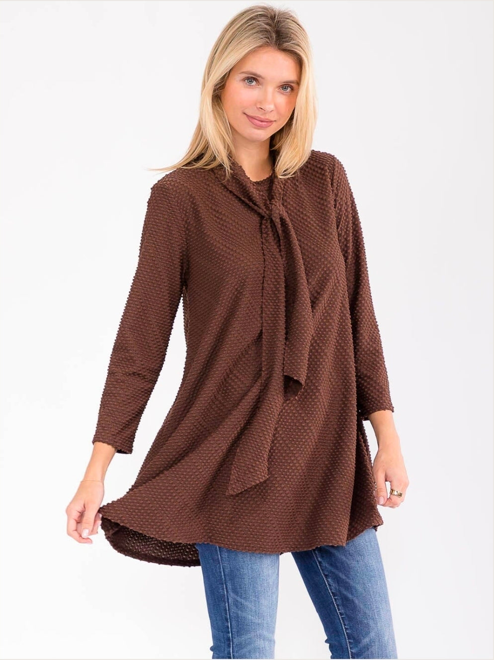 Brown 3/4 Sleeve Tunic Top