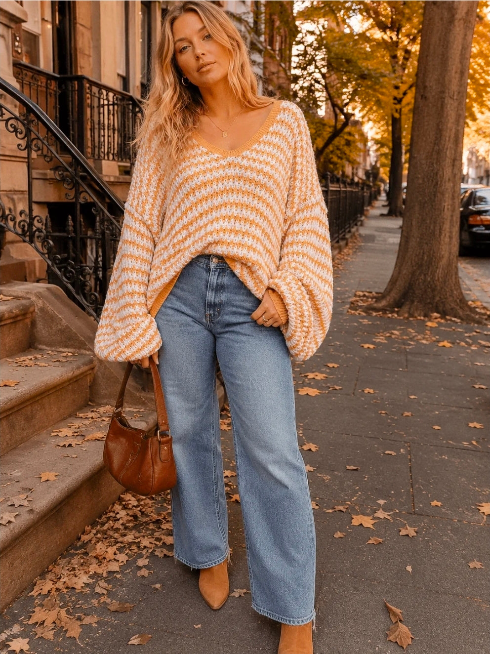 Mustard Colorblock Oversized Sweater
