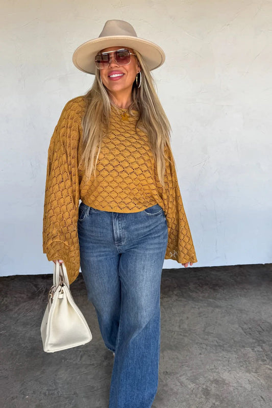 Mustard Bell Sleeve Knit Top