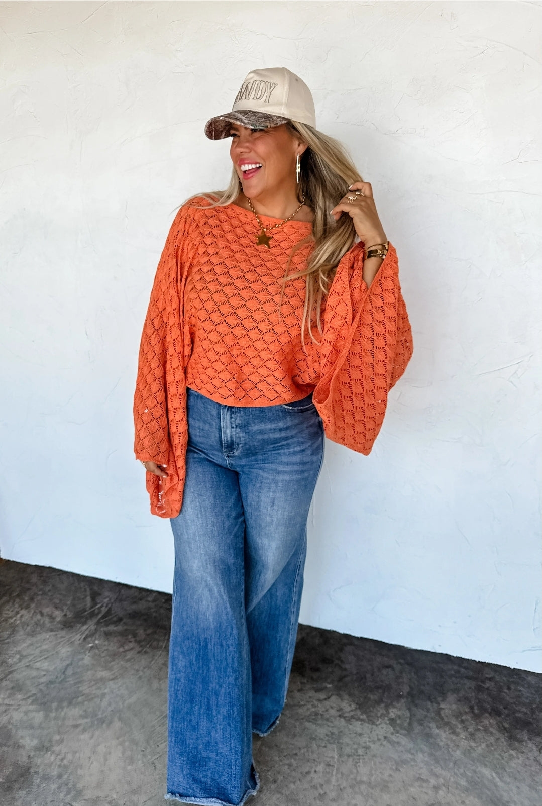 Orange Bell Sleeve Knit Top