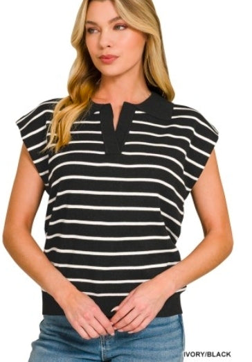 Black Striped Sweater Vest